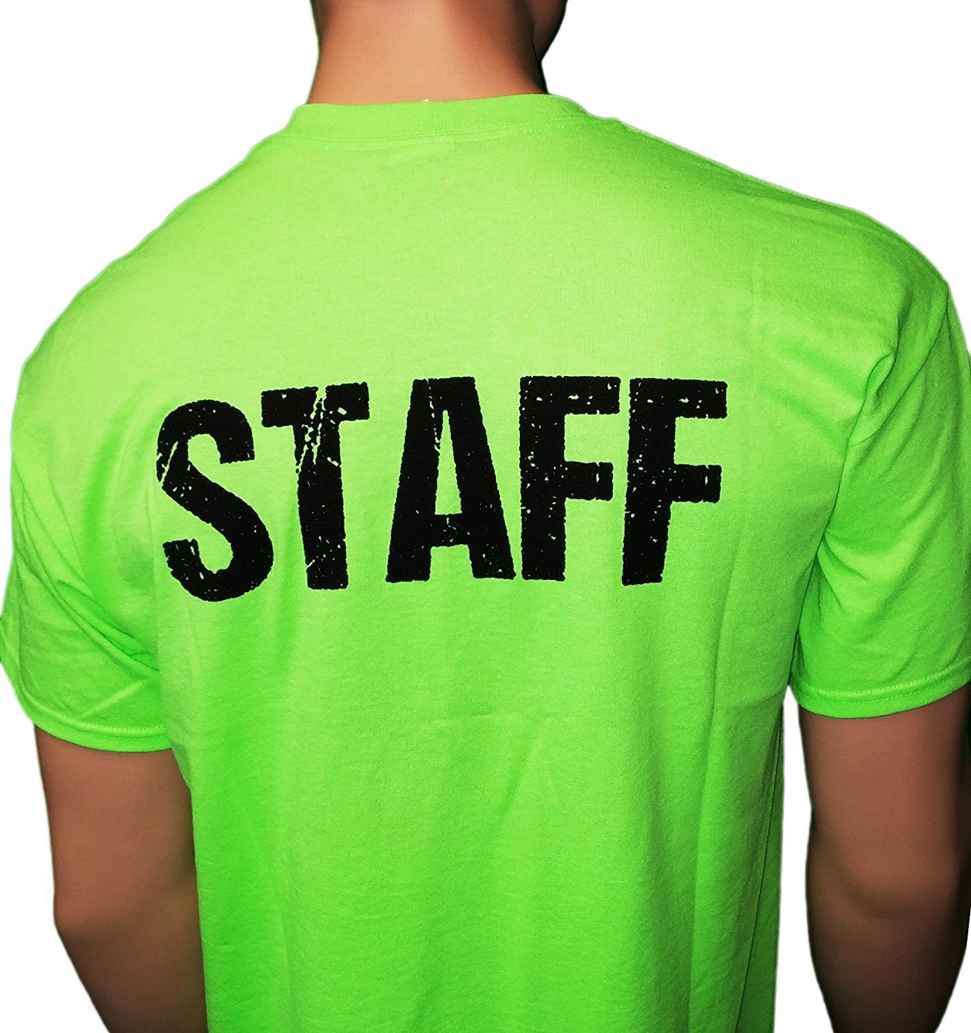 Staff Men's T-Shirt Front & Back Print (Distressed Design, Neon Green & Black)