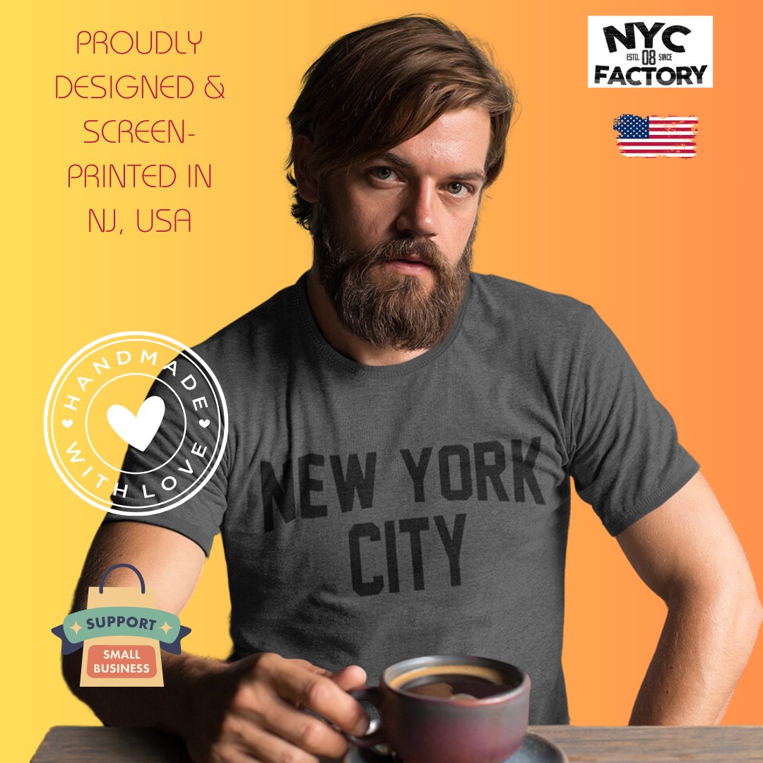 Men's New York City T-Shirt Screen-Printed Dark Heather Charcoal Tee