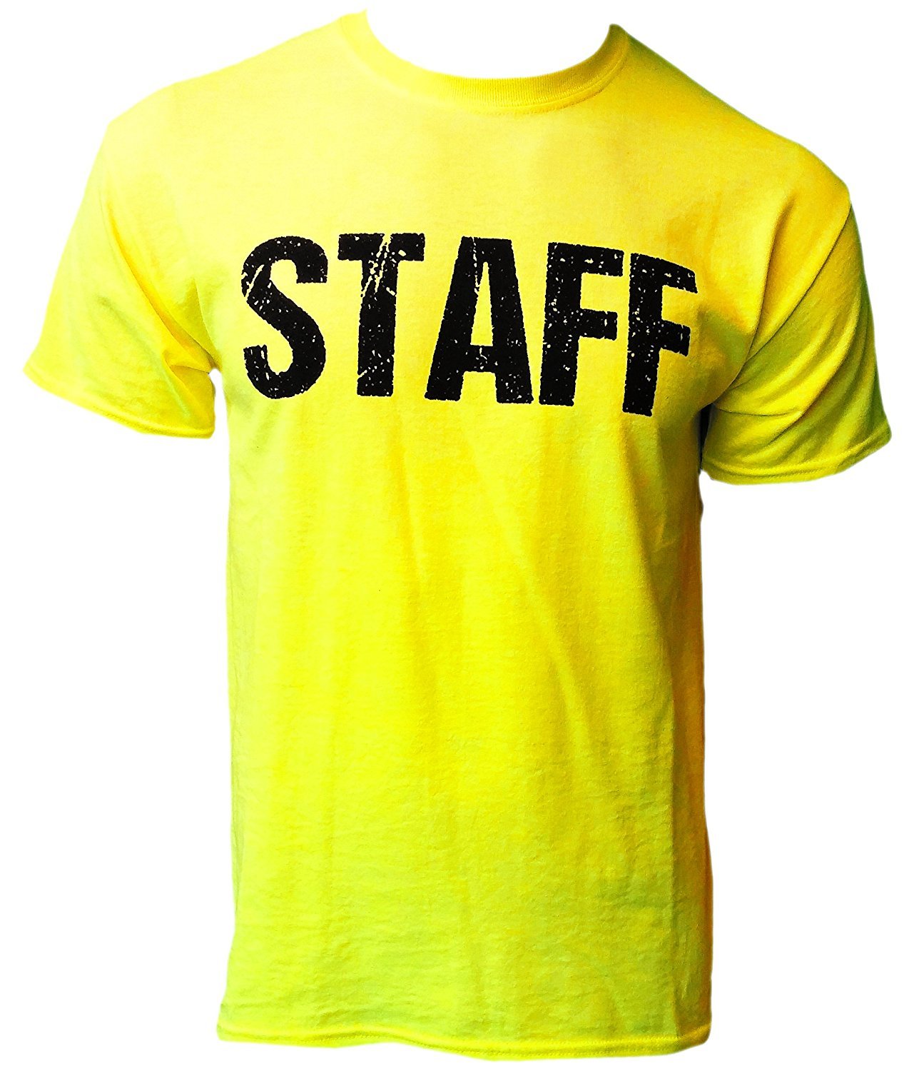 Bright Yellow Staff T-Shirt Front & Back Print Mens Event Shirt Tee | eBay