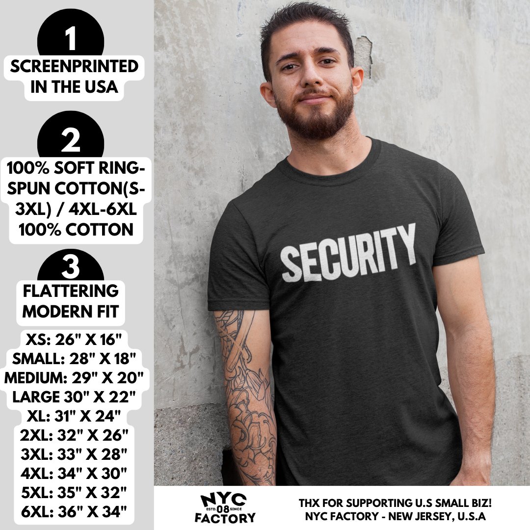 Black & White Security T-Shirt Front Back Print Men's Tee Staff Event