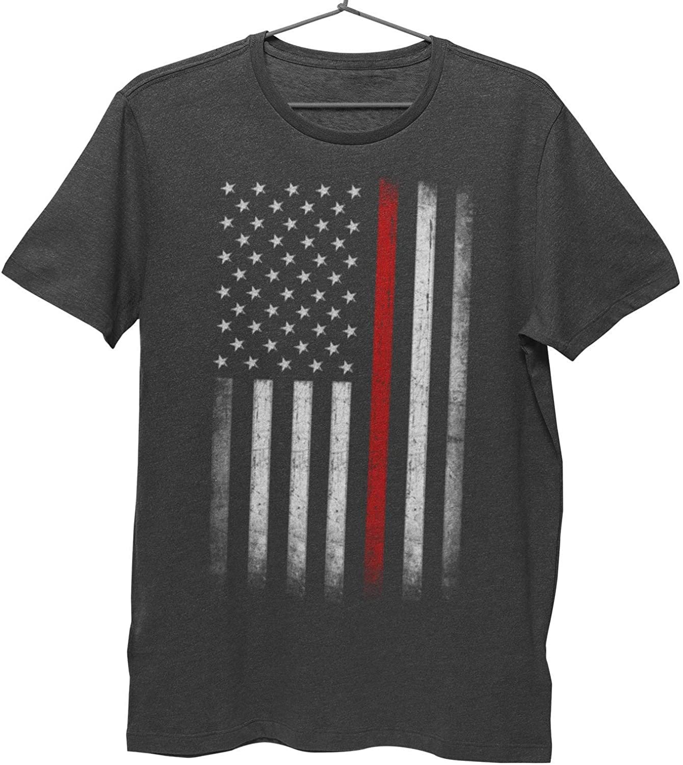 Men’s Thin Red Line Flag Tee American Patriot Firefighter Support Shirt