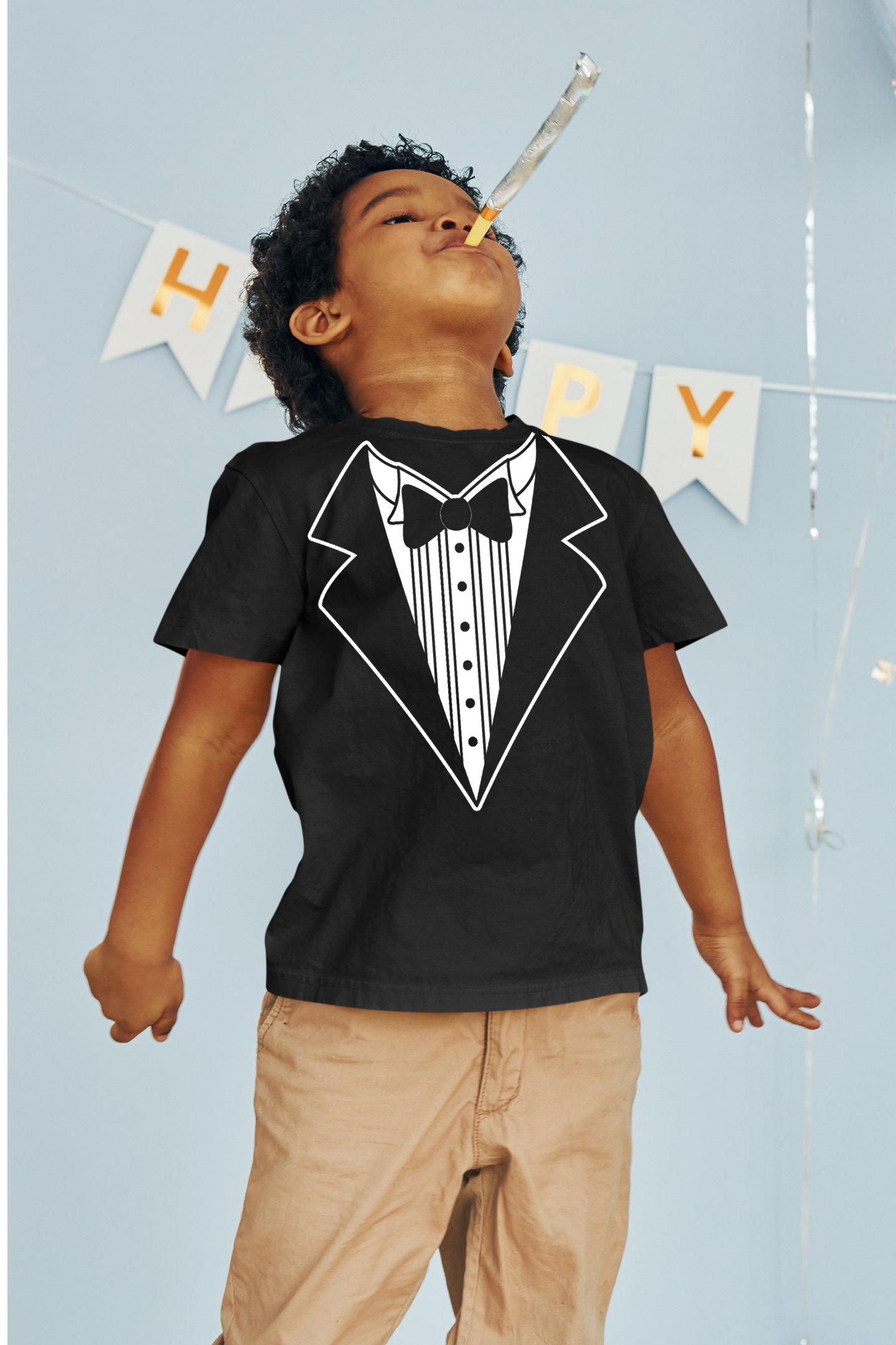 Kids Funny Tuxedo T-Shirt Black Bowtie & Rose