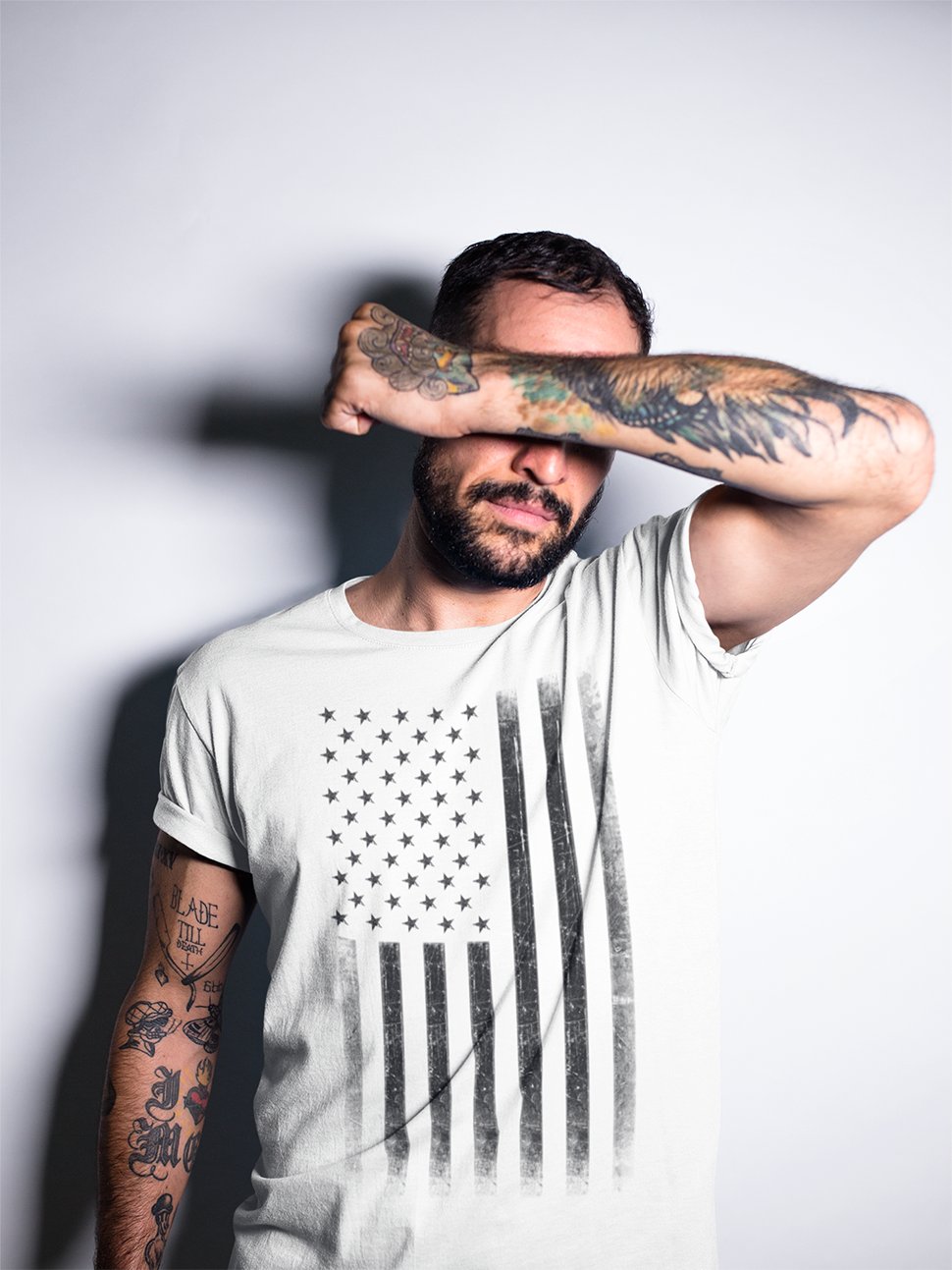 Men's USA Flag Tee Premium Soft Ring-Spun Retro Vintage T-Shirt