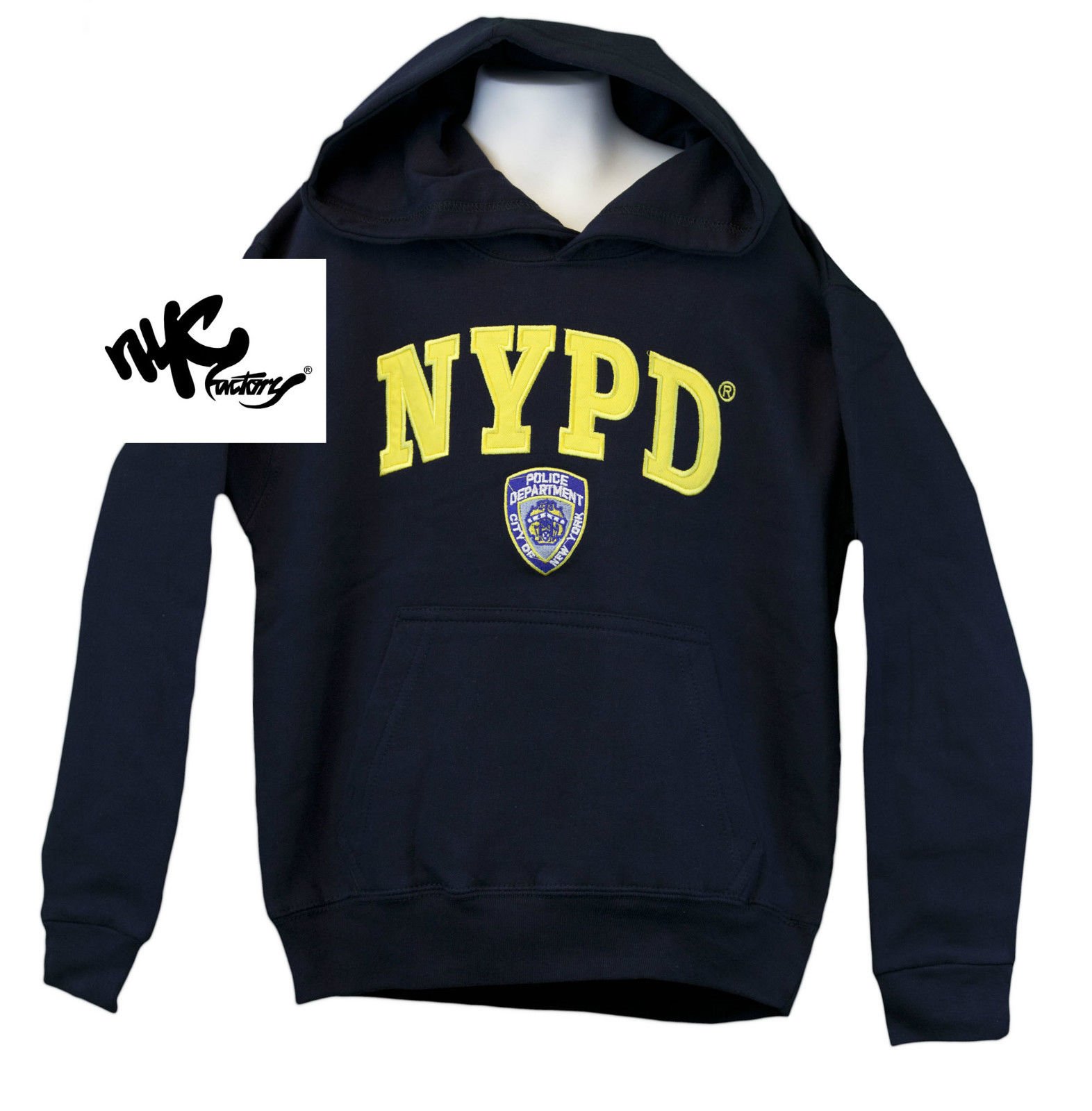Kids NYPD New York Police Department Embroidered Hoodie Navy Sweatshirt XS-L