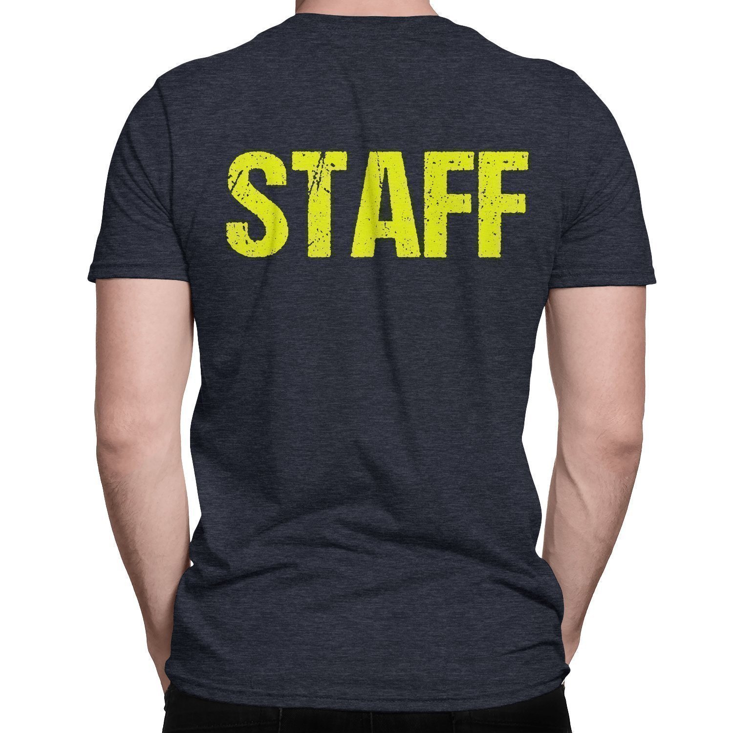 Men's Staff T-Shirt Gray Event Uniform Front Back Print Crew Tee