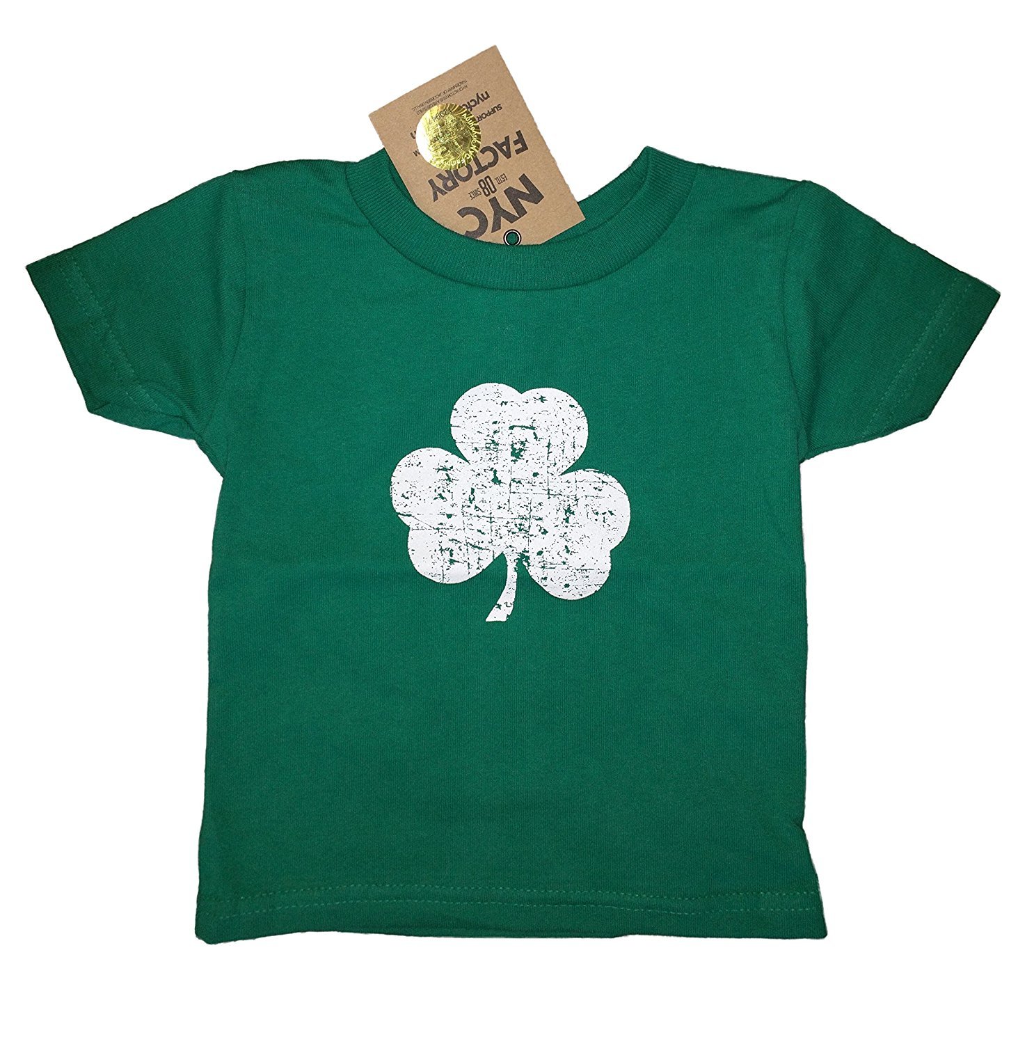 NYC Factory USA Screen Printed Distressed Shamrock Baby T-Shirt St Patricks Day Irish Infant Tee