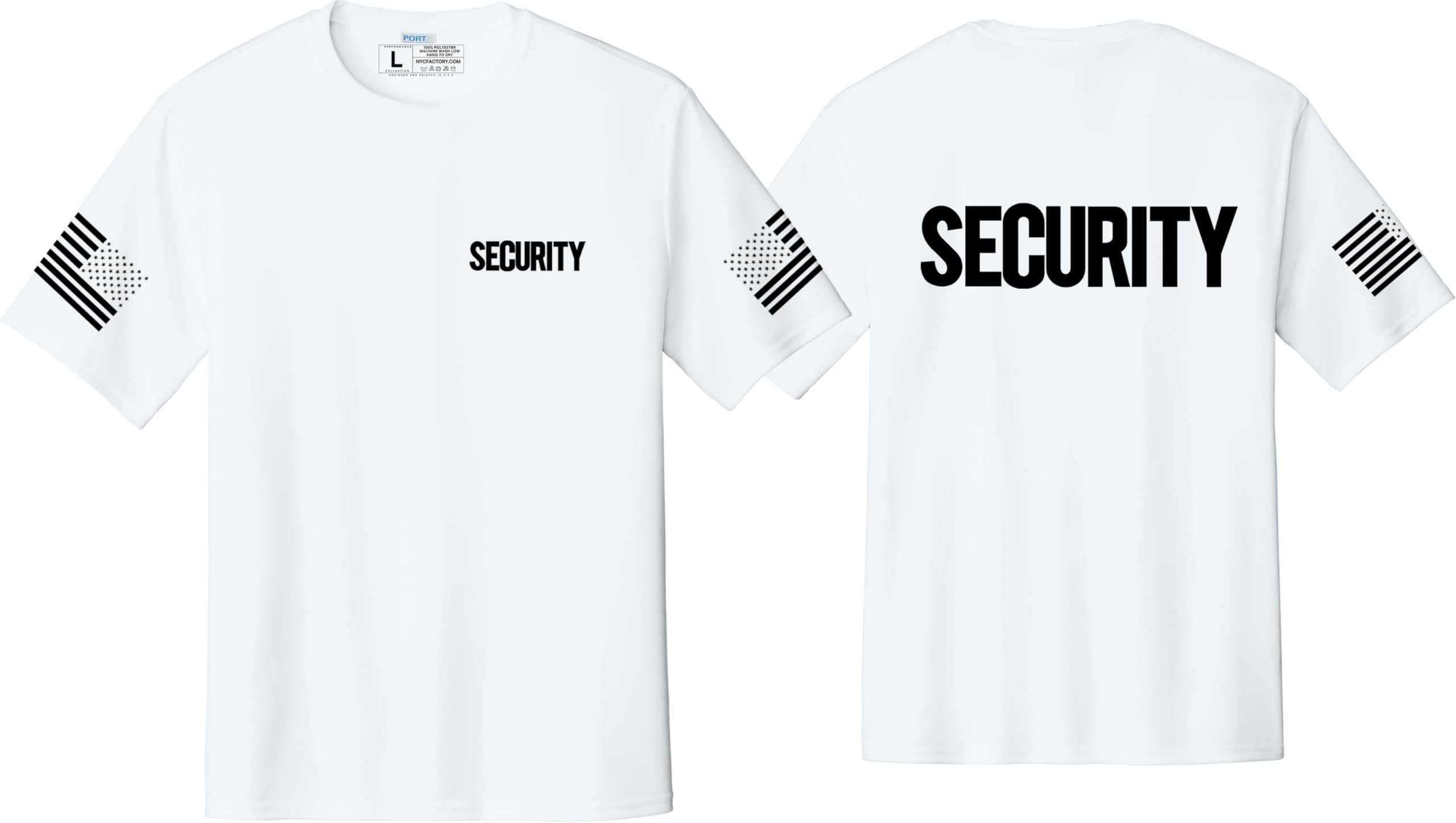 NYC FACTORY Men's Security T-Shirt (Front & Back, USA Flag Sleeve, White, XS) - Picture 26 of 27