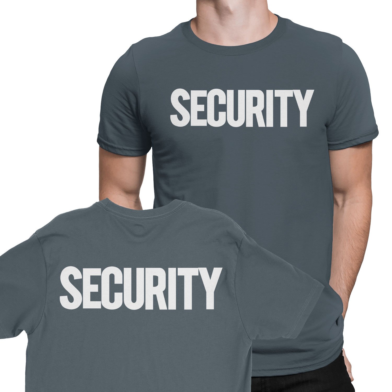 Charcoal & White Security T-Shirt Front Back Print Men's Tee Staff