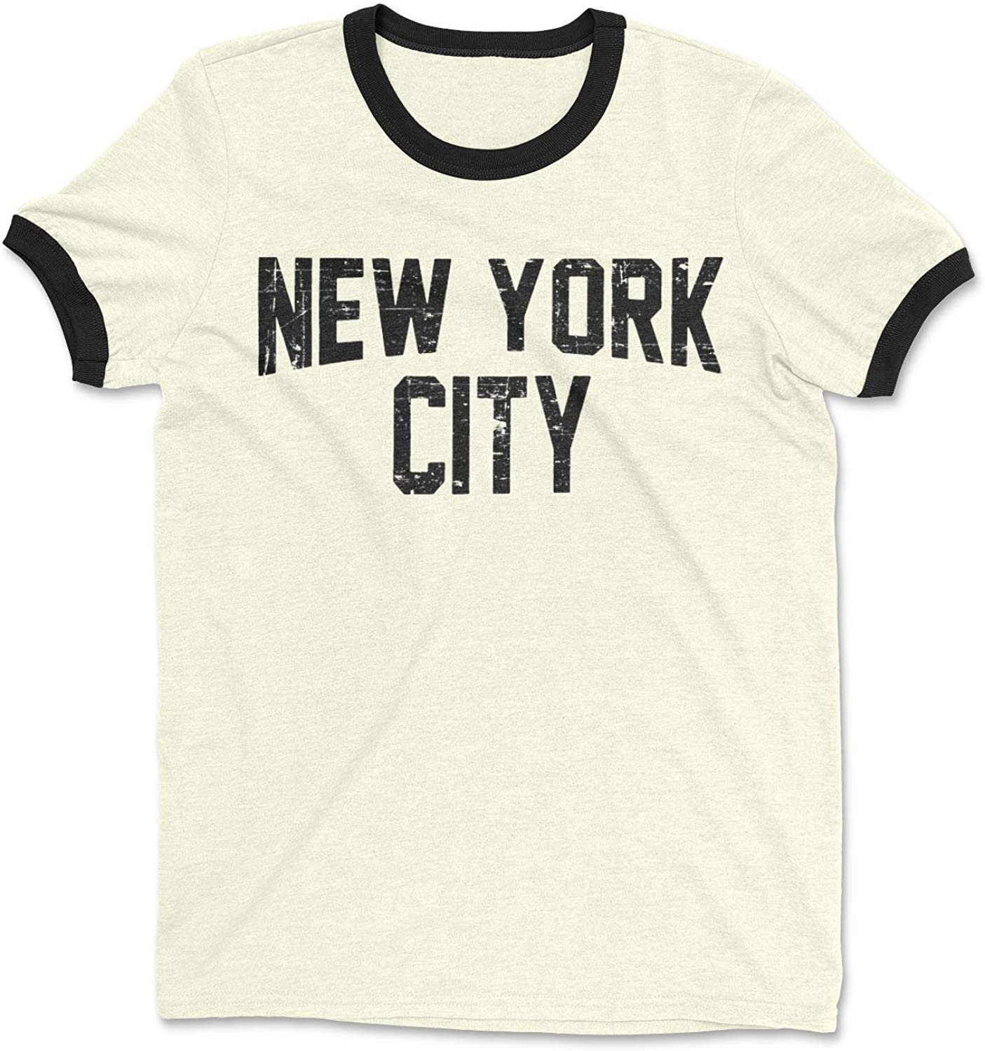 New York City Ringer Tee T-Shirt Retro Style Men's Shirt (Natural/Black,...