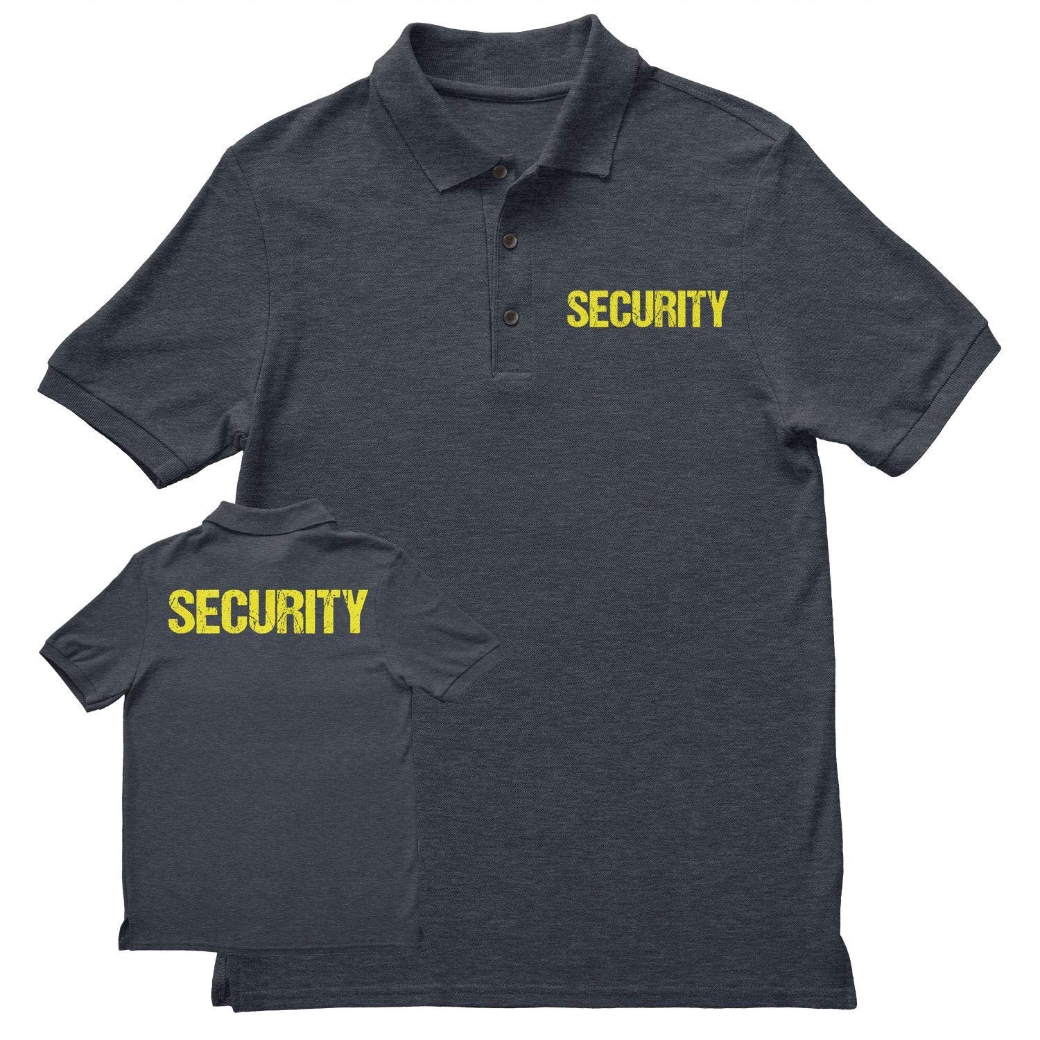 Security Polo Shirt Distressed Front Back Print Mens Tee Staff Event Uniform Bouncer Screen Printed