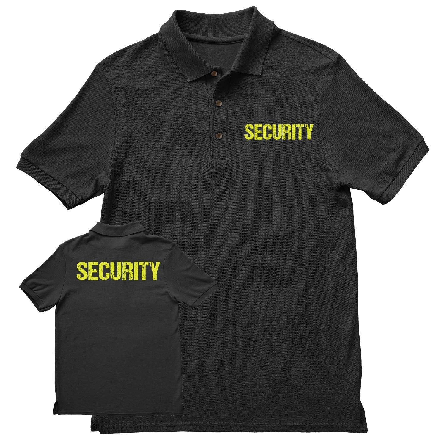 Security Polo Shirt Distressed Front Back Print Mens Tee Staff Event ...