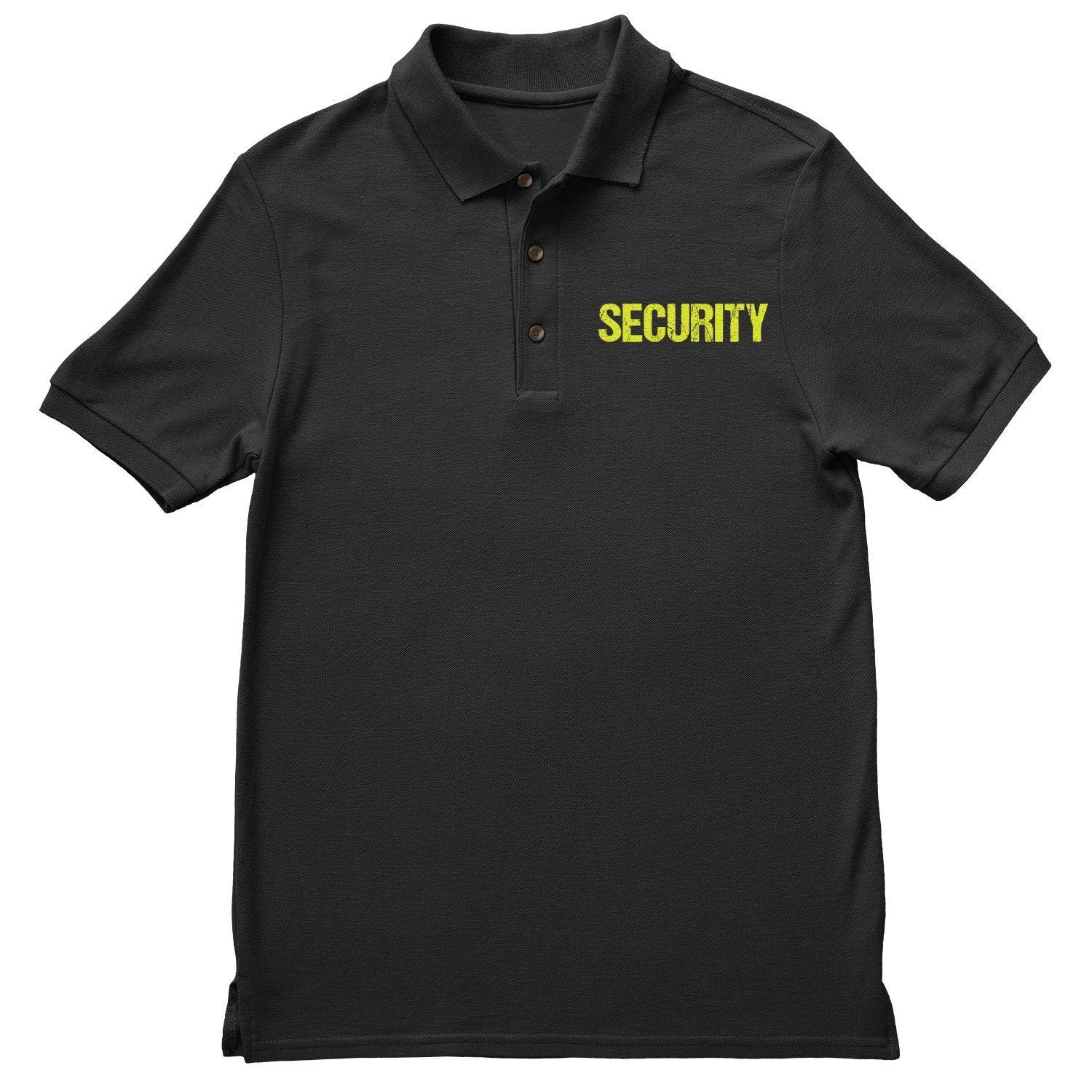 Security Polo Shirt Distressed Front Back Print Mens Tee Staff Event Uniform Bouncer Screen Printed