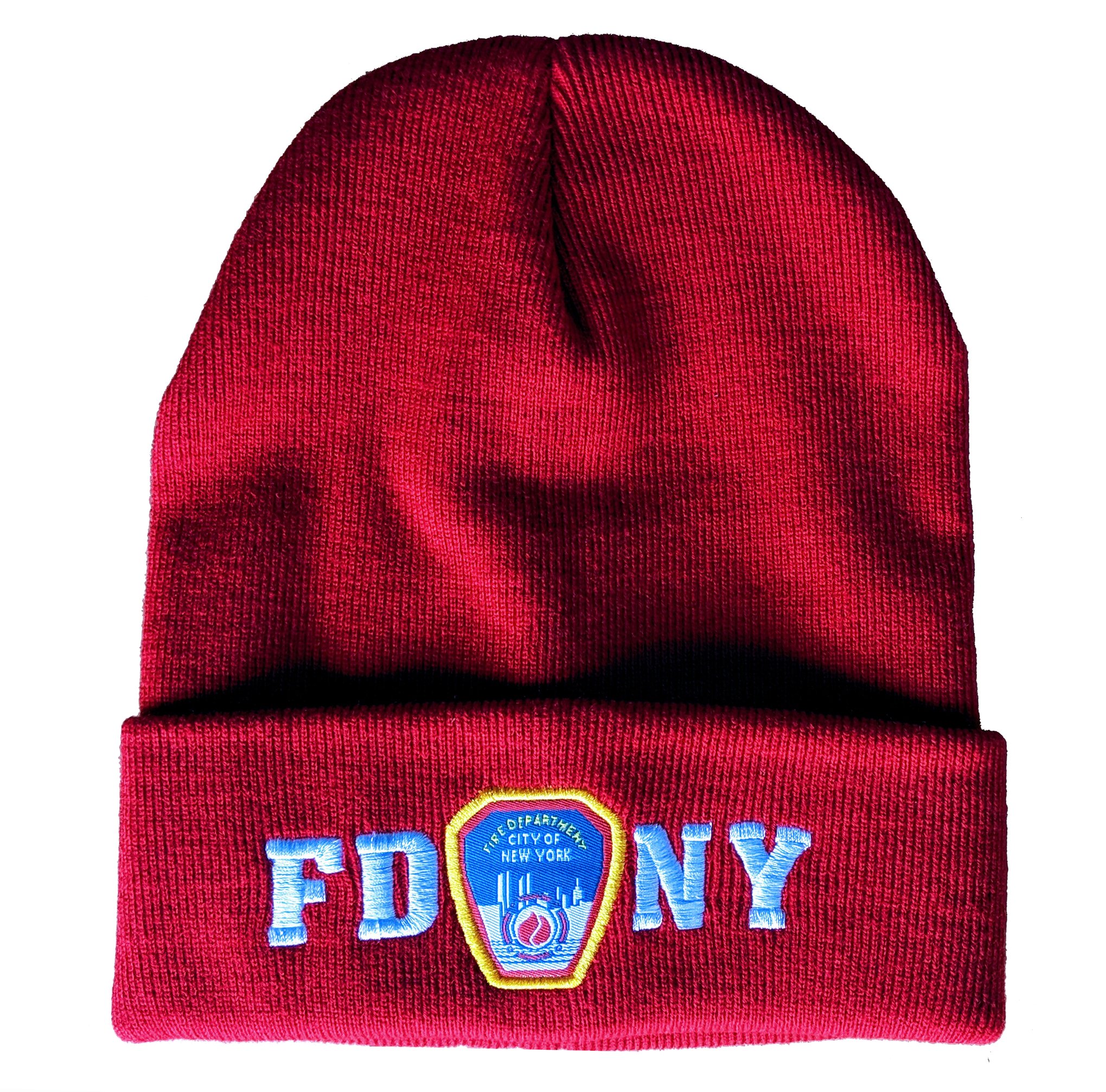 FDNY Winter Hat Police Badge Fire Department Of New York City Red & White One...