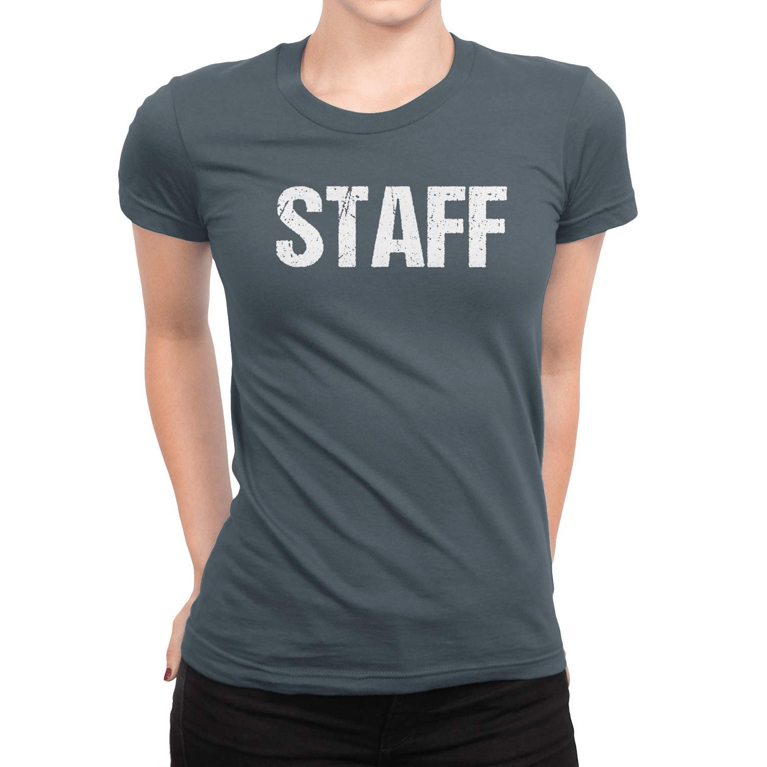NYC Factory Ladies Charcoal Staff T-Shirt Front & Back Print Event Shirt...