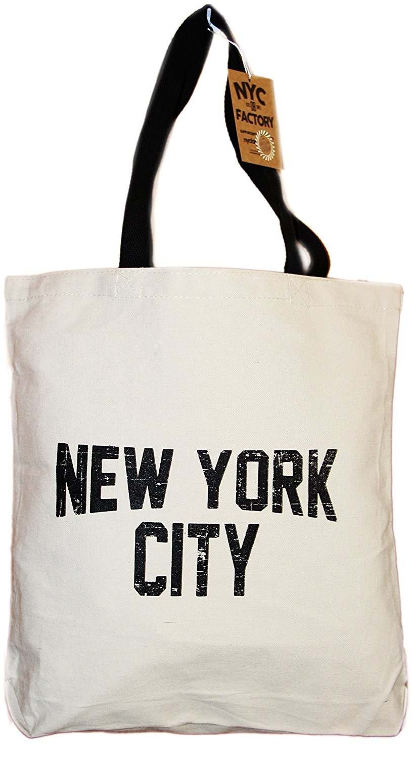 NYC Tote Bag Canvas Distressed New York City Gift Souvenir Black Straps by