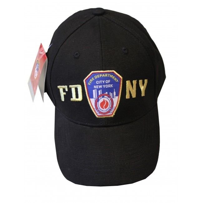 FDNY BASEBALL HAT BALL CAP BLACK YELLOW FIRE DEPARTMENT NEW YORK  BADGE MENS