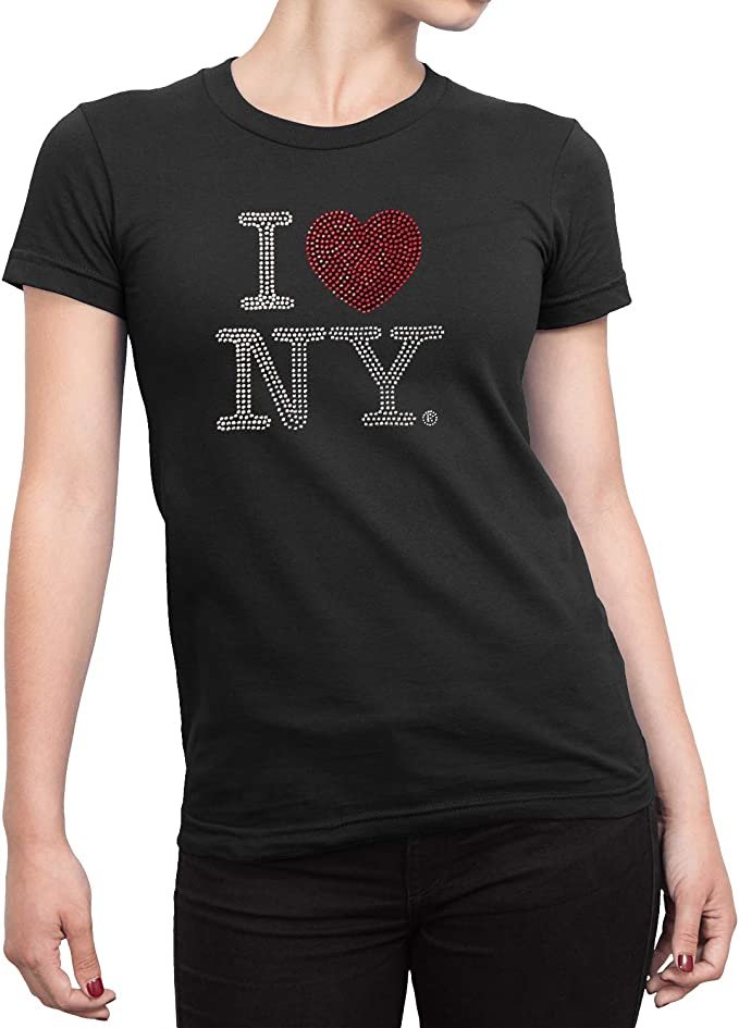 I Love NY Ladies Tee Rhinestone Design Black