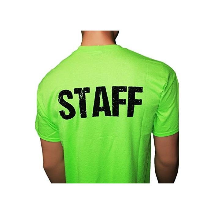Staff Men's T-Shirt Front & Back Print (Distressed Design, Neon Green & Black)