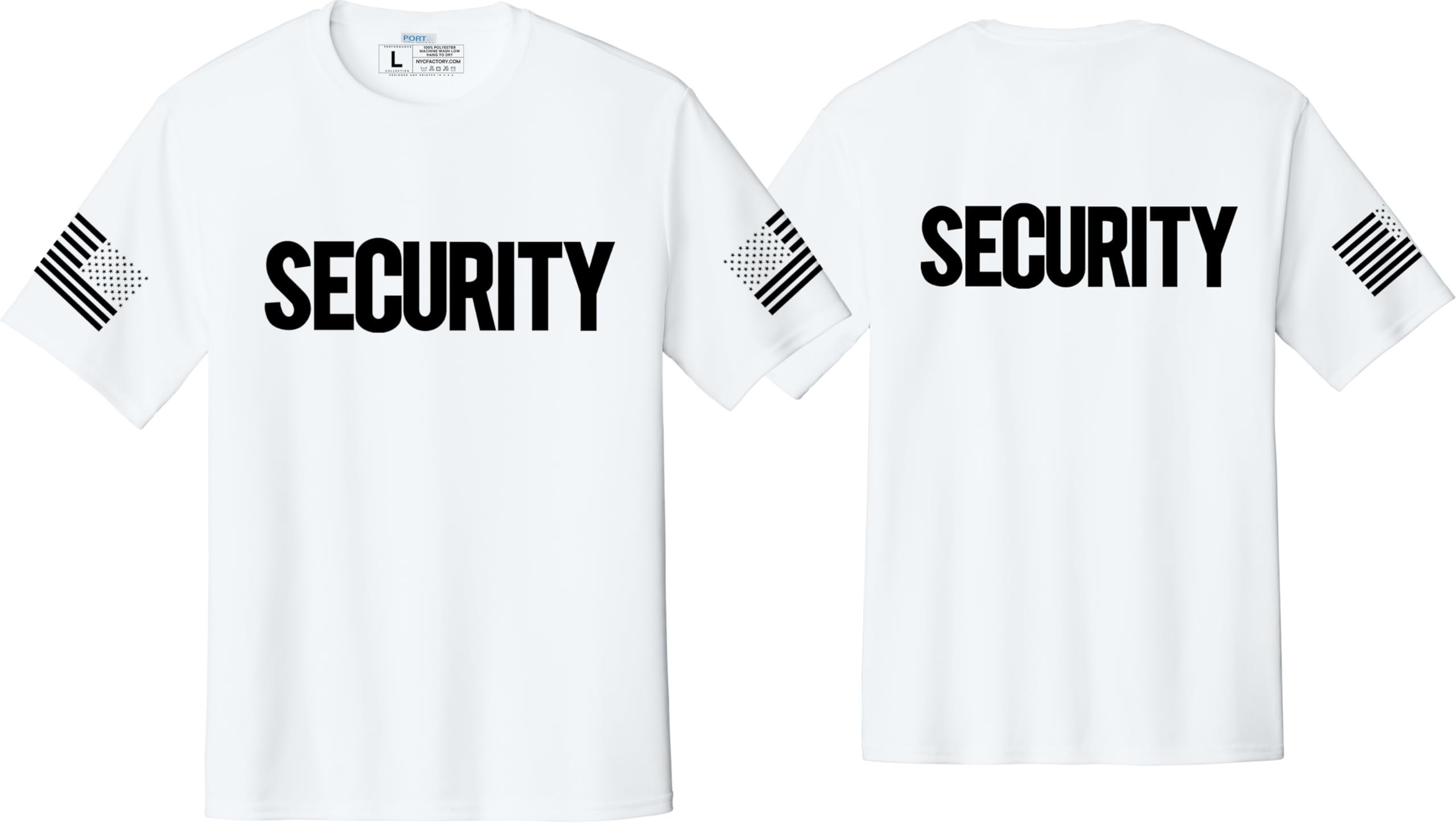 NYC FACTORY Men's Security T-Shirt (Front & Back, USA Flag Sleeve, White, XS) - Picture 27 of 27