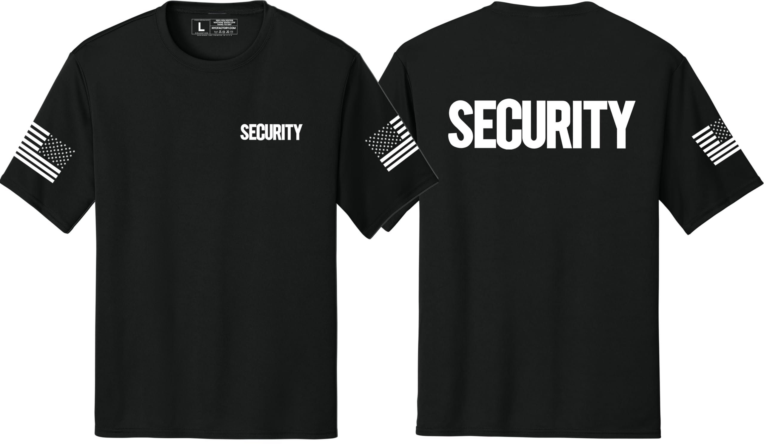 NYC FACTORY Men's Security T-Shirt (Front & Back, USA Flag Sleeve, White, XS) - Picture 14 of 27