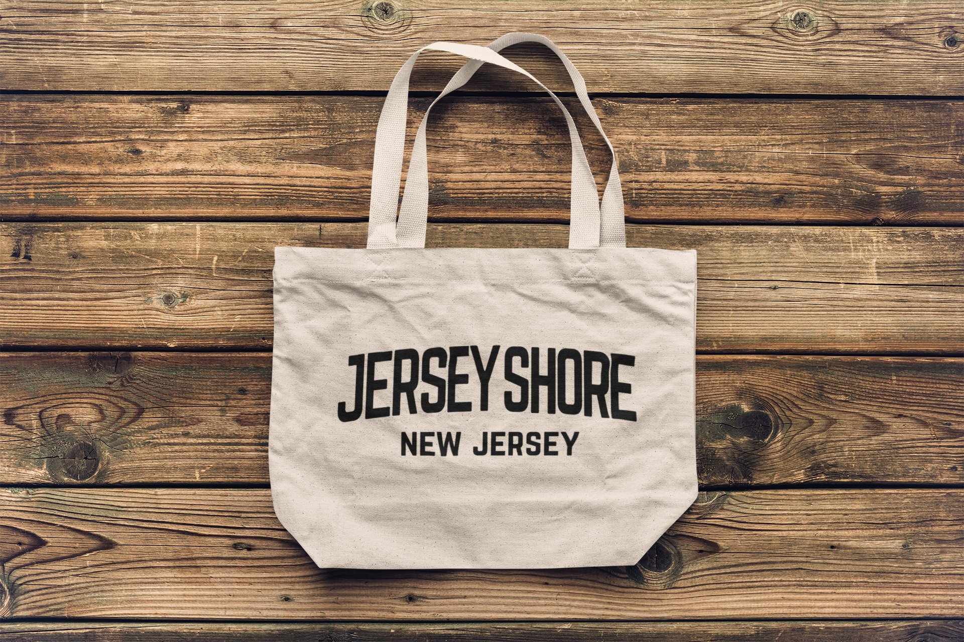 Jumbo Size Vintage Style Retro City Cotton Canvas Tote Bags (Jersey Shore)