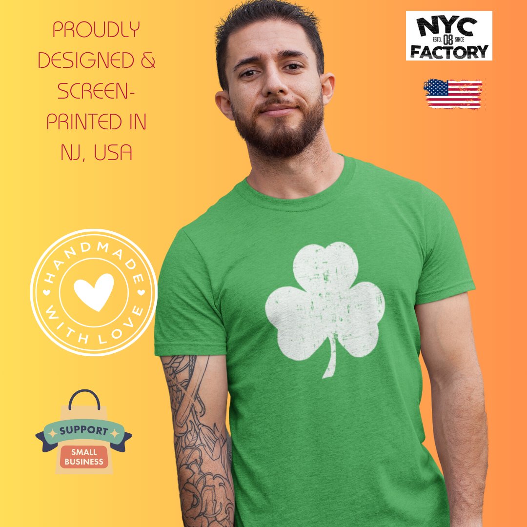 USA Screen Printed Retro Green Irish Distressed Shamrock T-Shirt St Patricks...