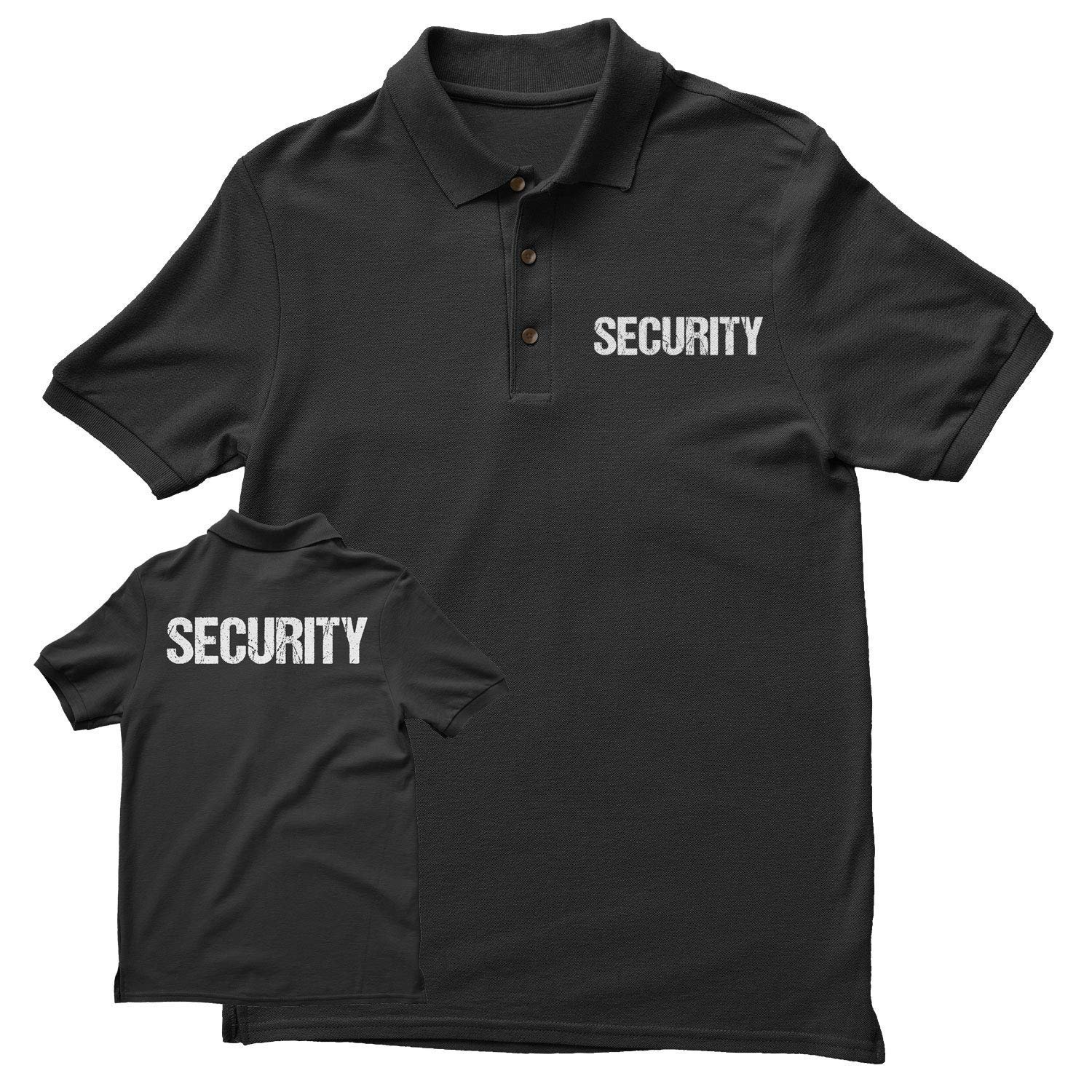 Security Polo Shirt Distressed Front Back Print Mens Tee Staff Event Uniform Bouncer Screen Printed