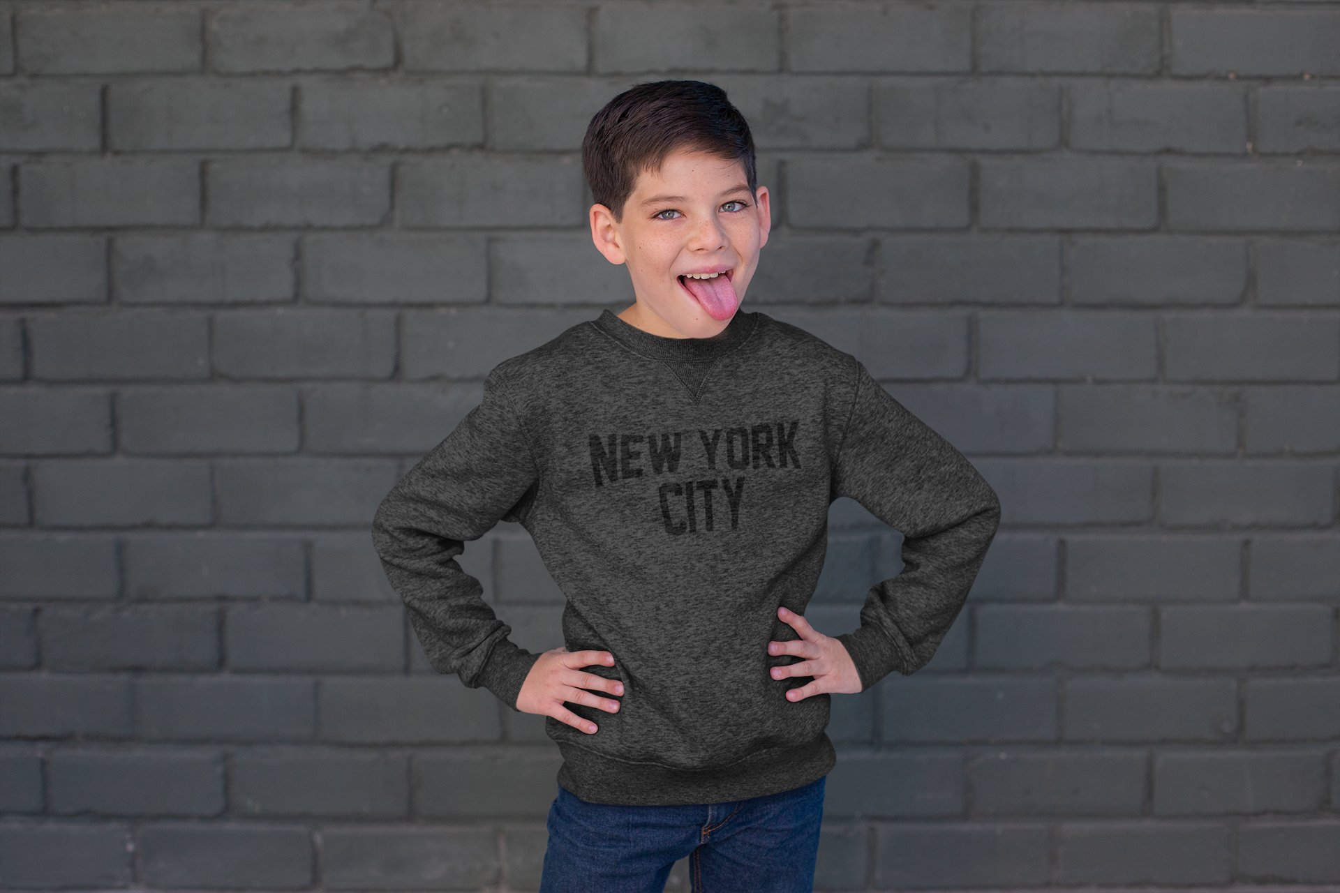 New York City Youth Shirt Crewneck Sweatshirt Dark Heather Charcoal - Picture 4 of 4