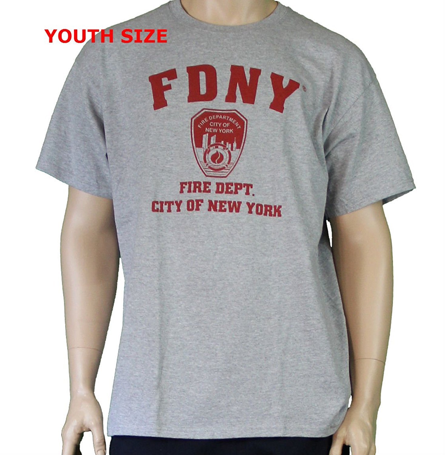 FDNY Kids Tee Youth Size Boys Fireman NYC T-Shirt Gray Red Print