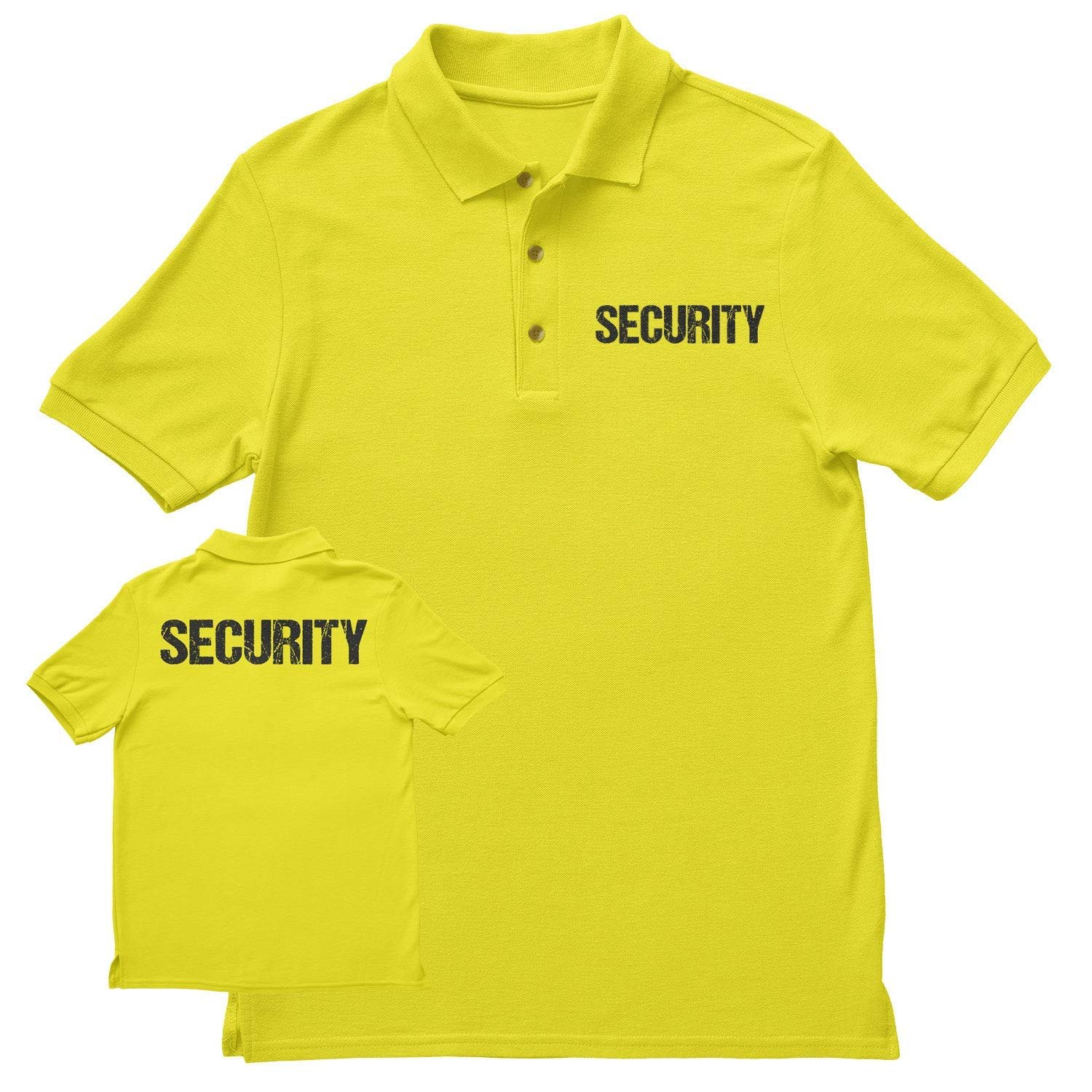 Security Polo Shirt Distressed Front Back Print Mens Tee Staff Event Uniform Bouncer Screen Printed