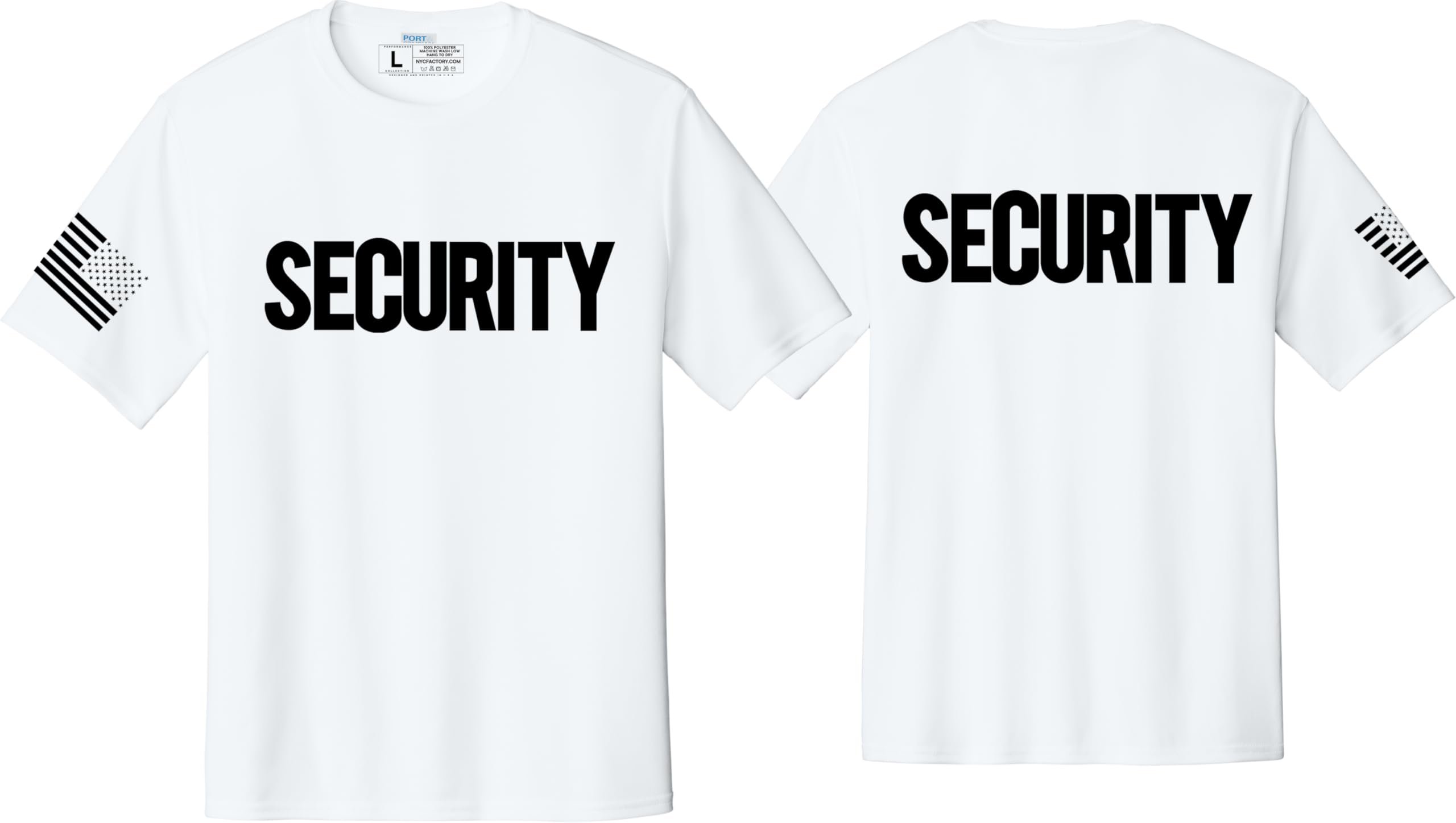 NYC FACTORY Men's Security T-Shirt (Front & Back, USA Flag Sleeve, White, XS) - Picture 21 of 27