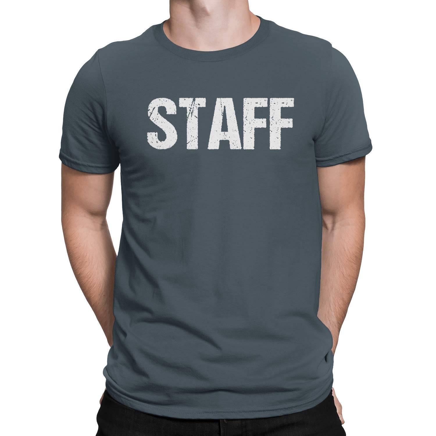 NYC Factory Men's Staff T-Shirt Charcoal Mens Tee Event Shirt Front & Back...