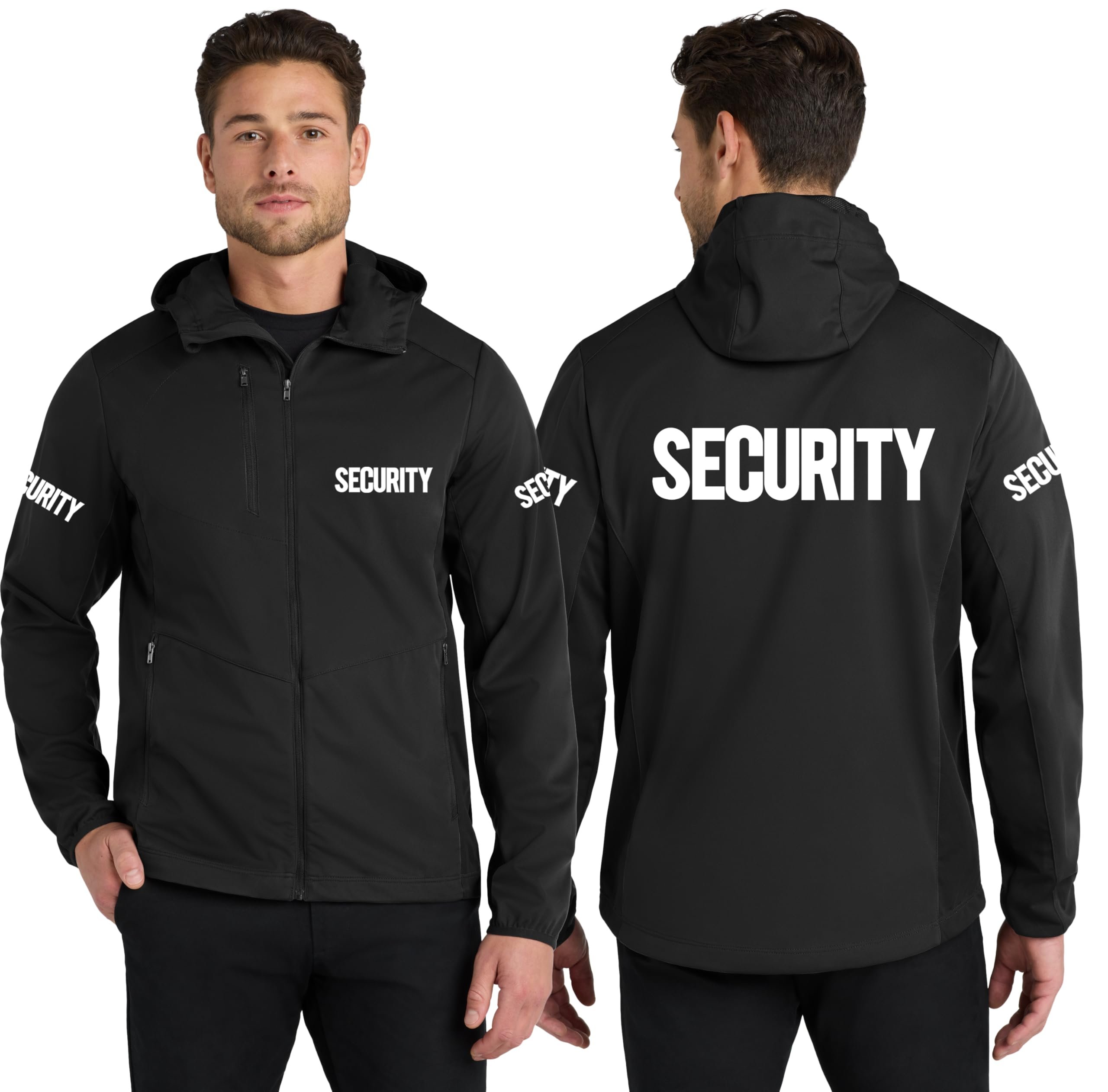 Men's Security Soft Shell Hooded Wind Breaker Jacket Wind & Water Resistant