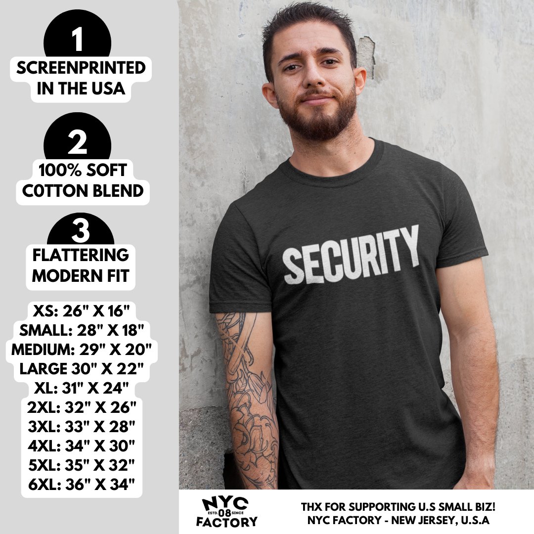 Security T-Shirt Front Back Print Men's Tee Staff Event Uniform Bouncer Screen Printed