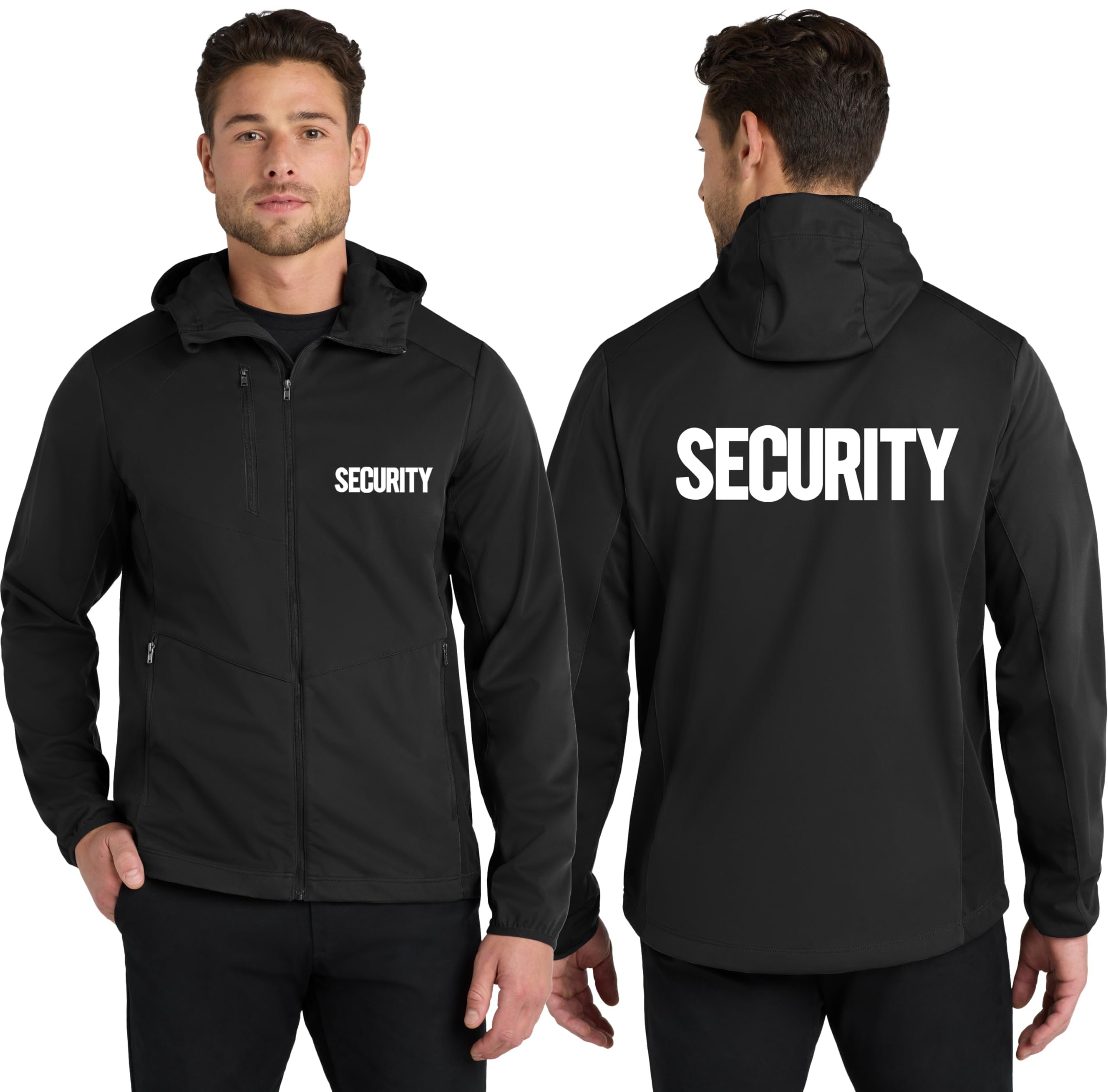 Men's Security Soft Shell Hooded Wind Breaker Jacket Wind & Water Resistant