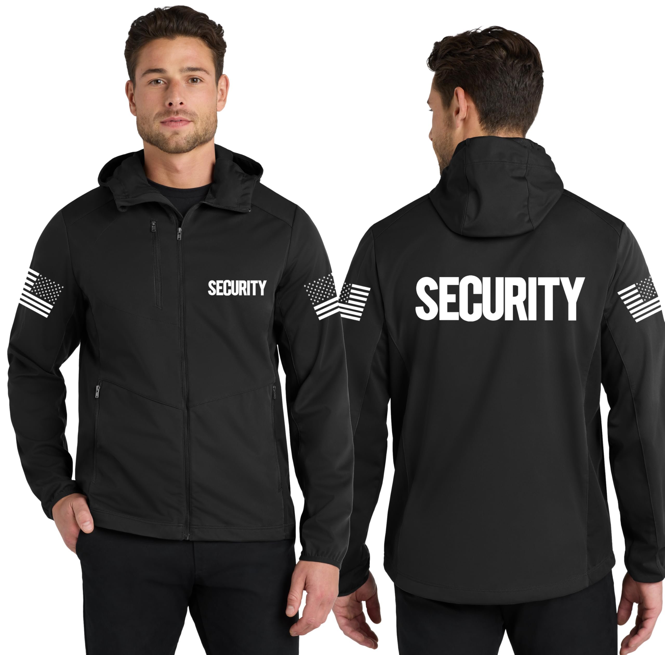 Men's Security Soft Shell Hooded Wind Breaker Jacket Wind & Water Resistant