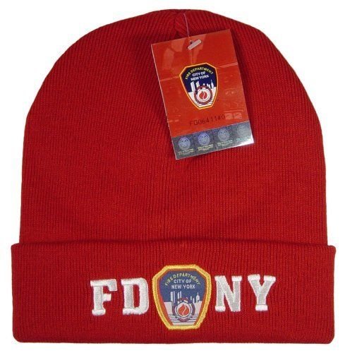 FDNY Winter Hat Police Badge Fire Department NYC Red & White One Size New York