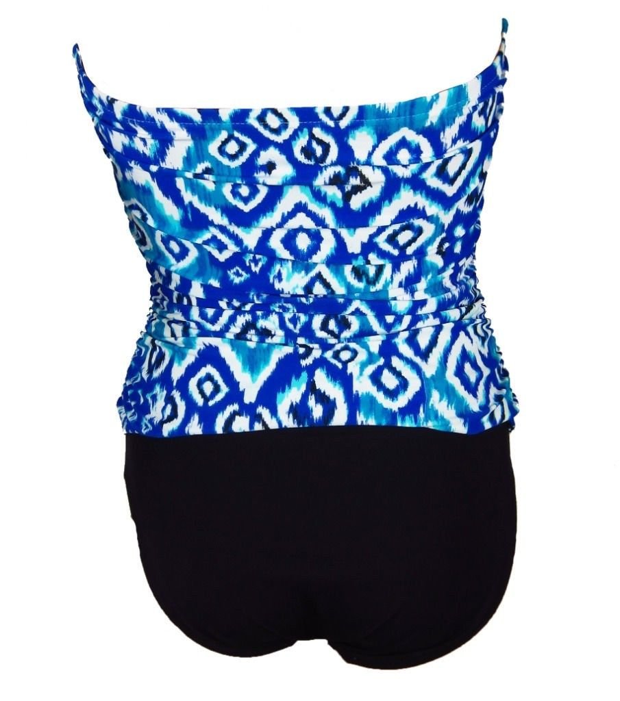 Beach Diva NWT One Piece Bathing Suit Ruched Bandeau Blue Printed