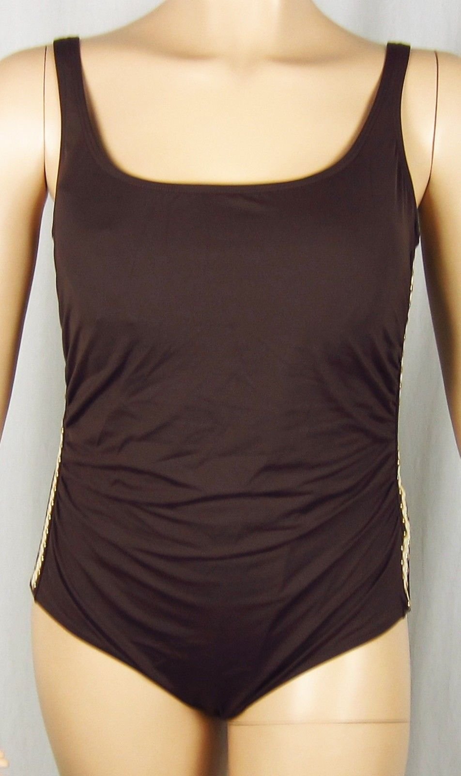 brown one piece swimsuit