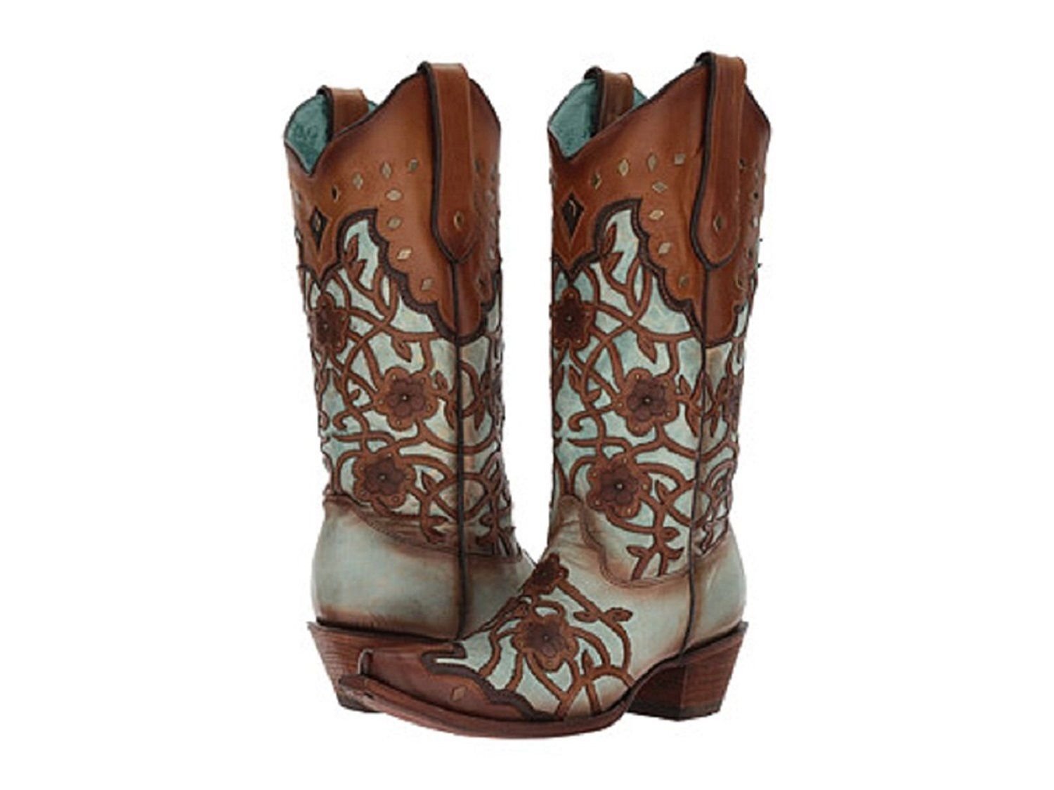 Corral Women's Flowers Overlay & Studded Western Boots Mint Corral Women's Flowers Overlay & Studded Western Boots Mint