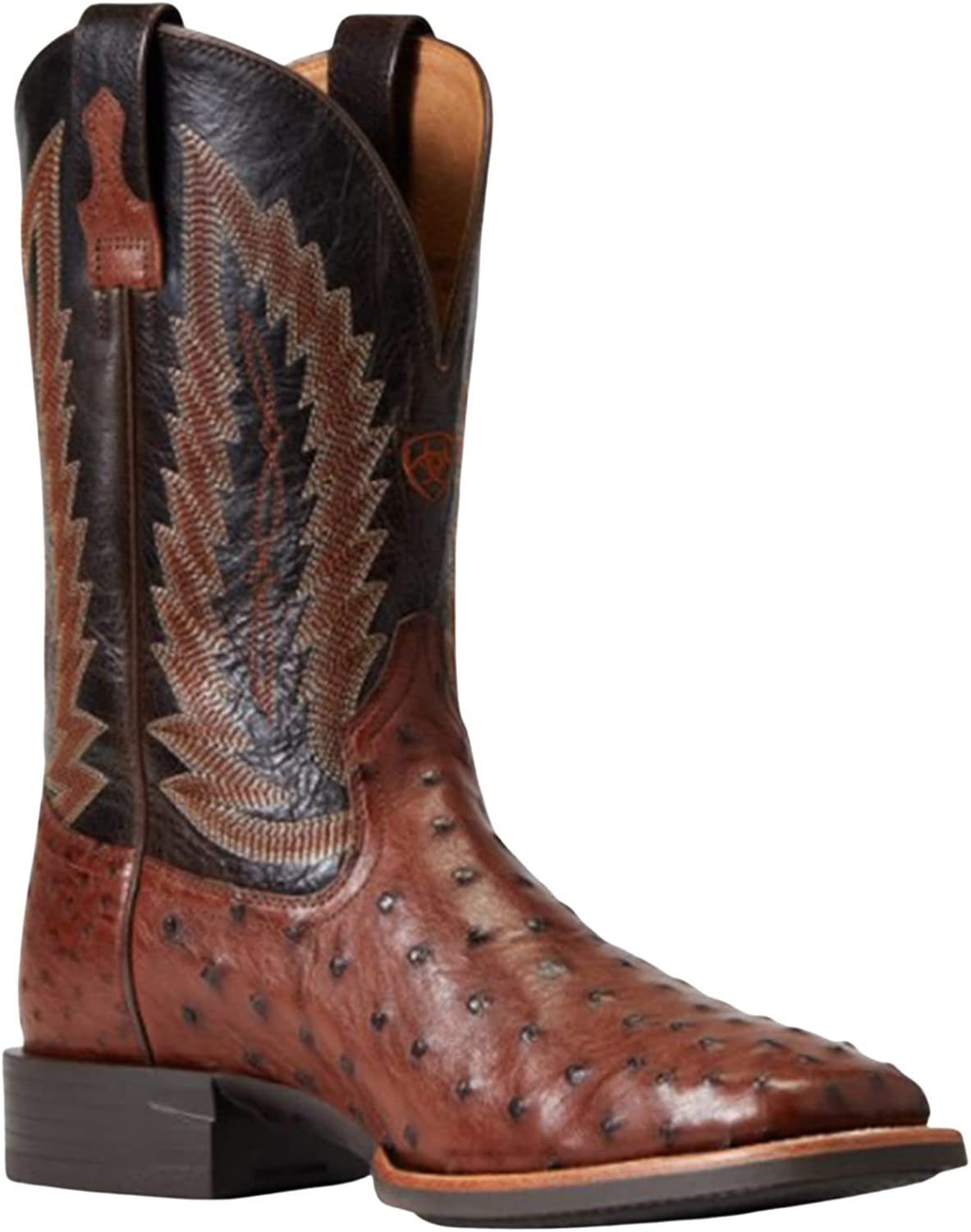 Pre-owned Ariat Men's Quantum Primo Full Quill Ostrich Western Boot, Antique Tabac In Brown