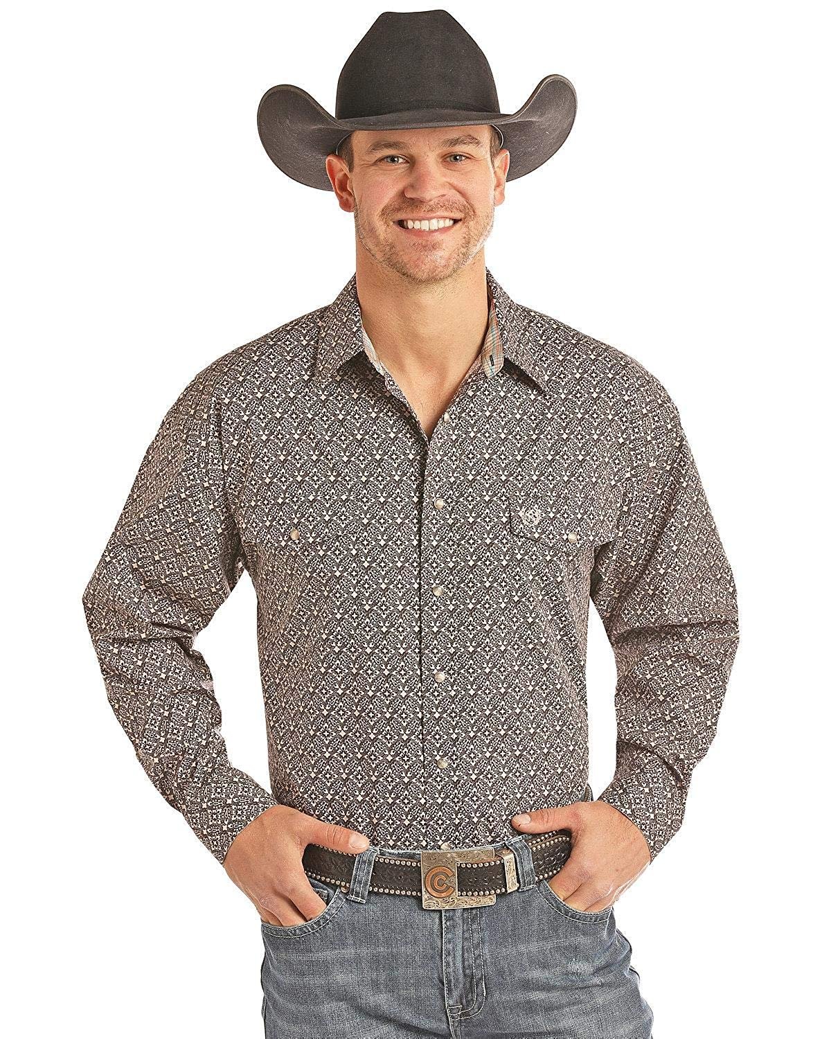 Panhandle Men's Select Poplin Print Long Sleeve Western Shirt Big ...