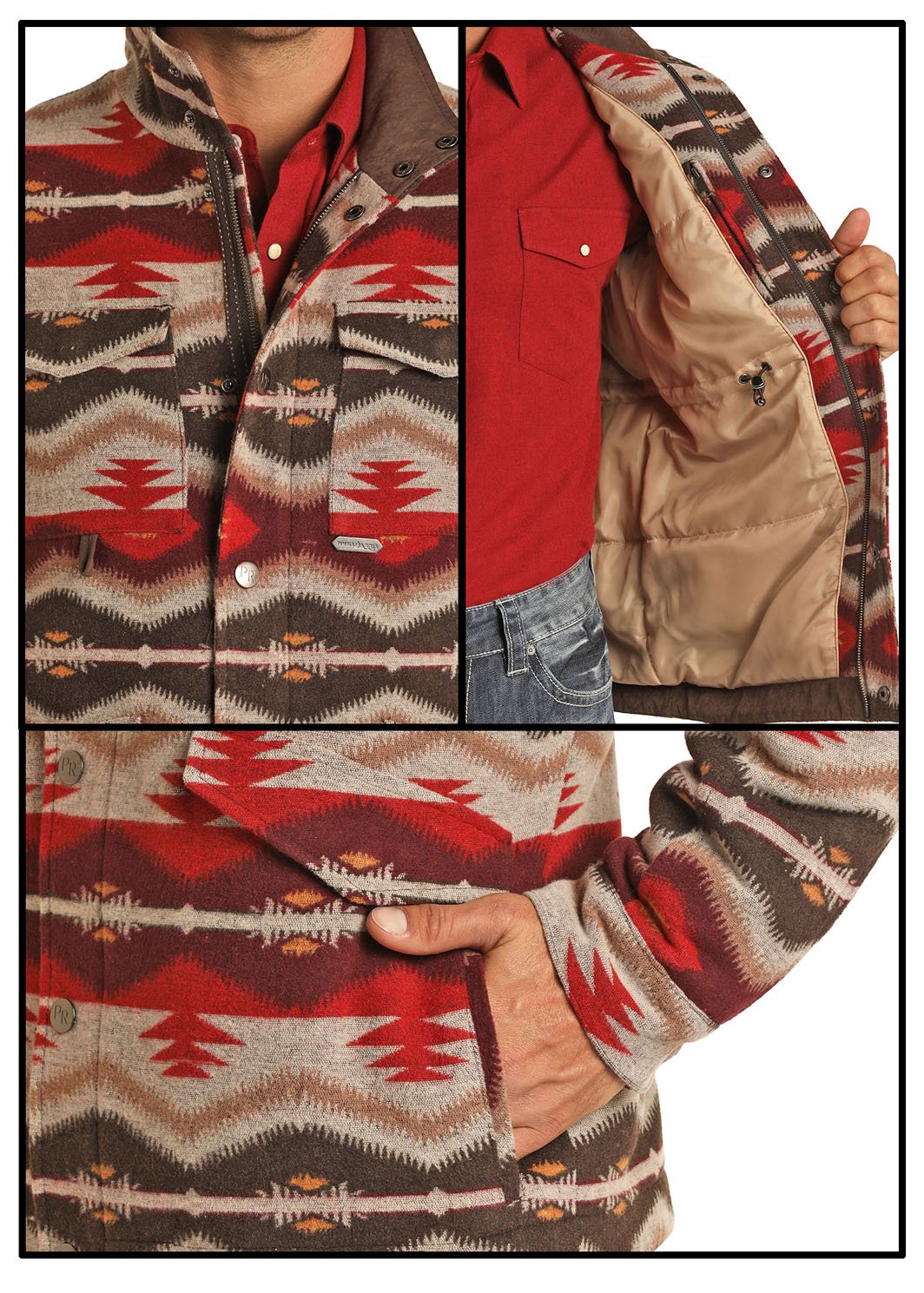 Powder River Outfitters Men's Red Aztec Wool Blend Jacket | eBay