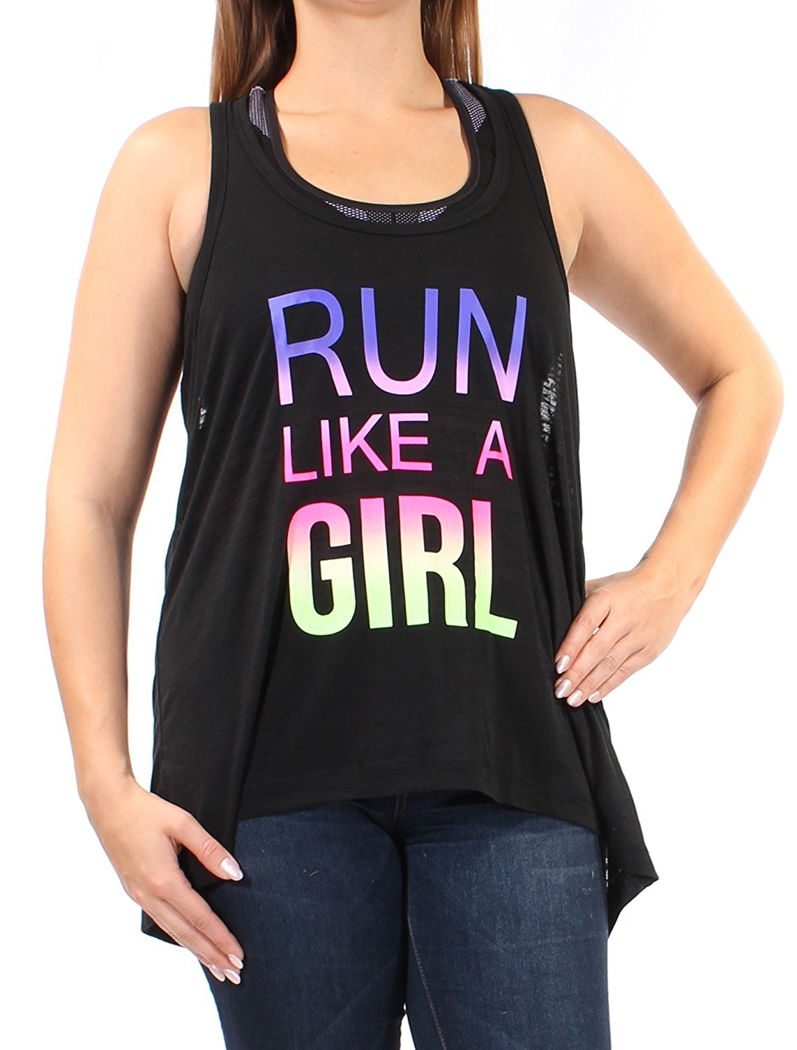 Ideology Womens Graphic Racerback Tank Top Run Like a Girl