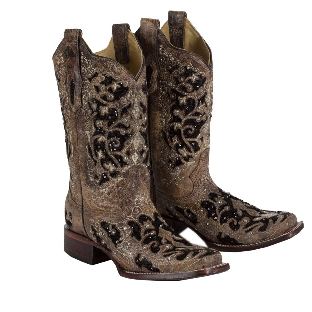 corral women's black glitter inlay boot