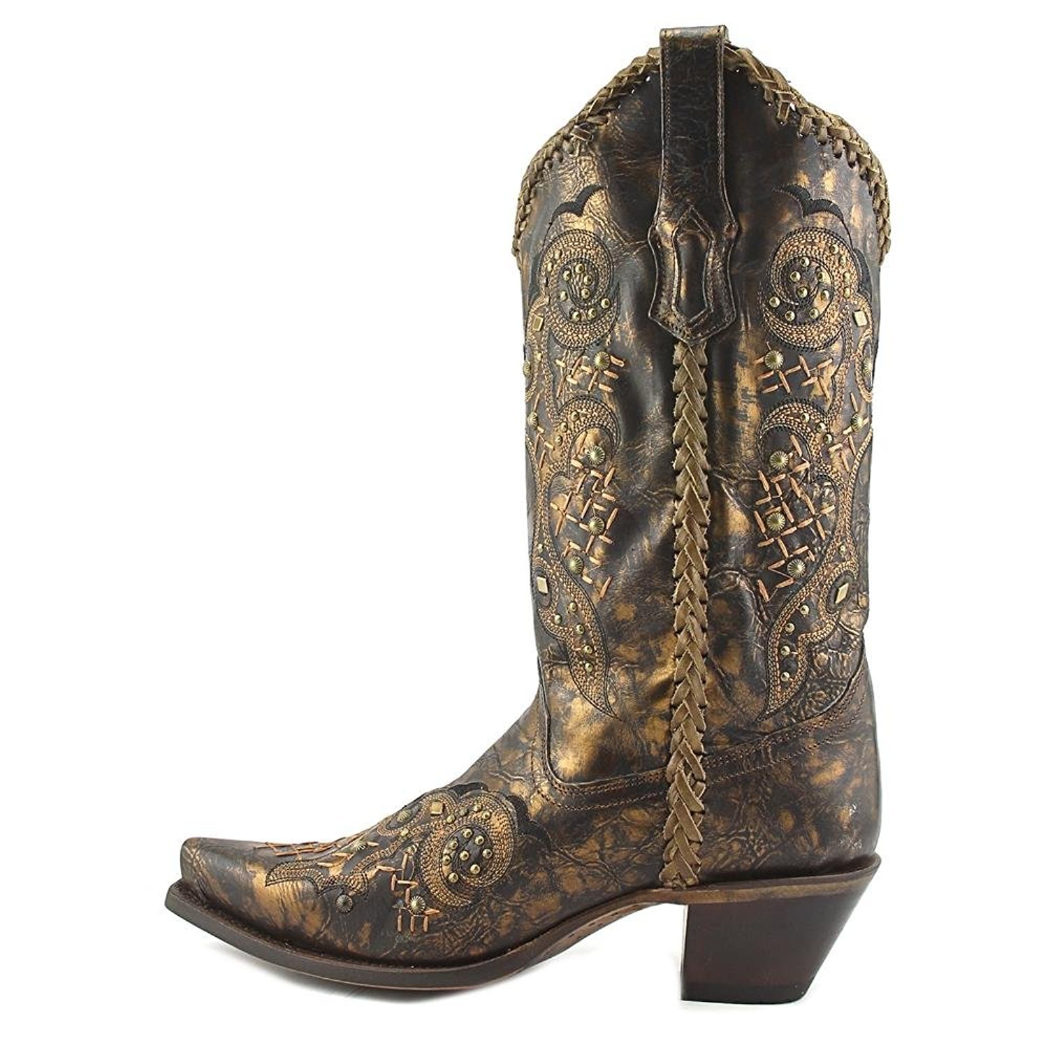 Pre-owned Corral Boots Corral Women's Leather Laced And Studded Snip Toe Cowgirl Boots R1217 In 