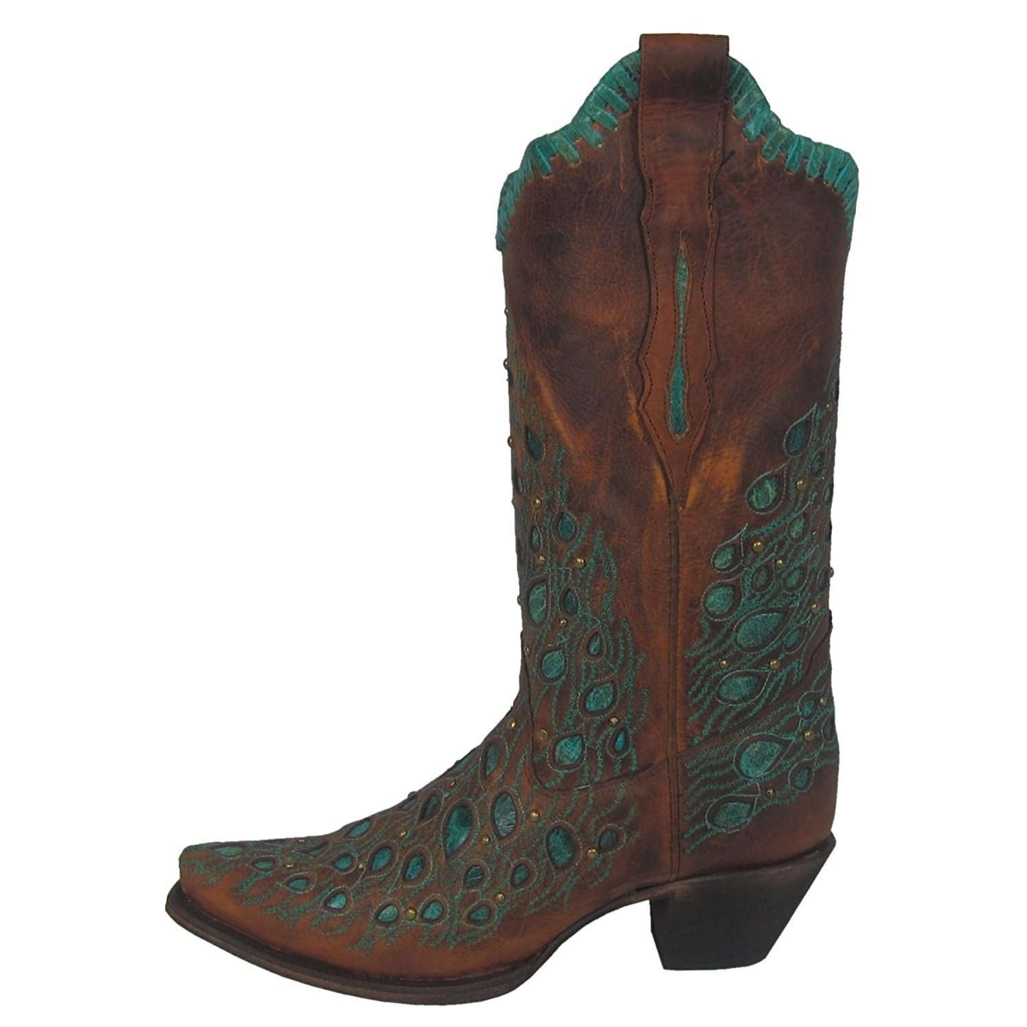 CORRAL Women's Embroidered Studded Turquoise Inlay Woven Snip Toe Boot ...