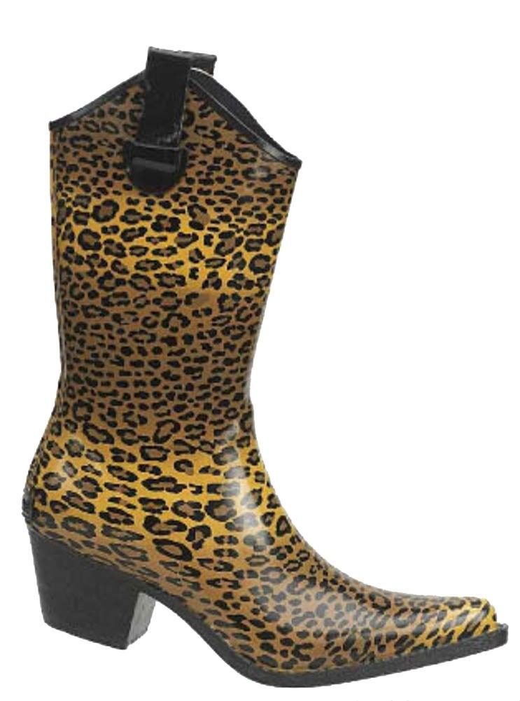 Womens Western Rain Boots Cheetah Print Cowgirl Rubber
