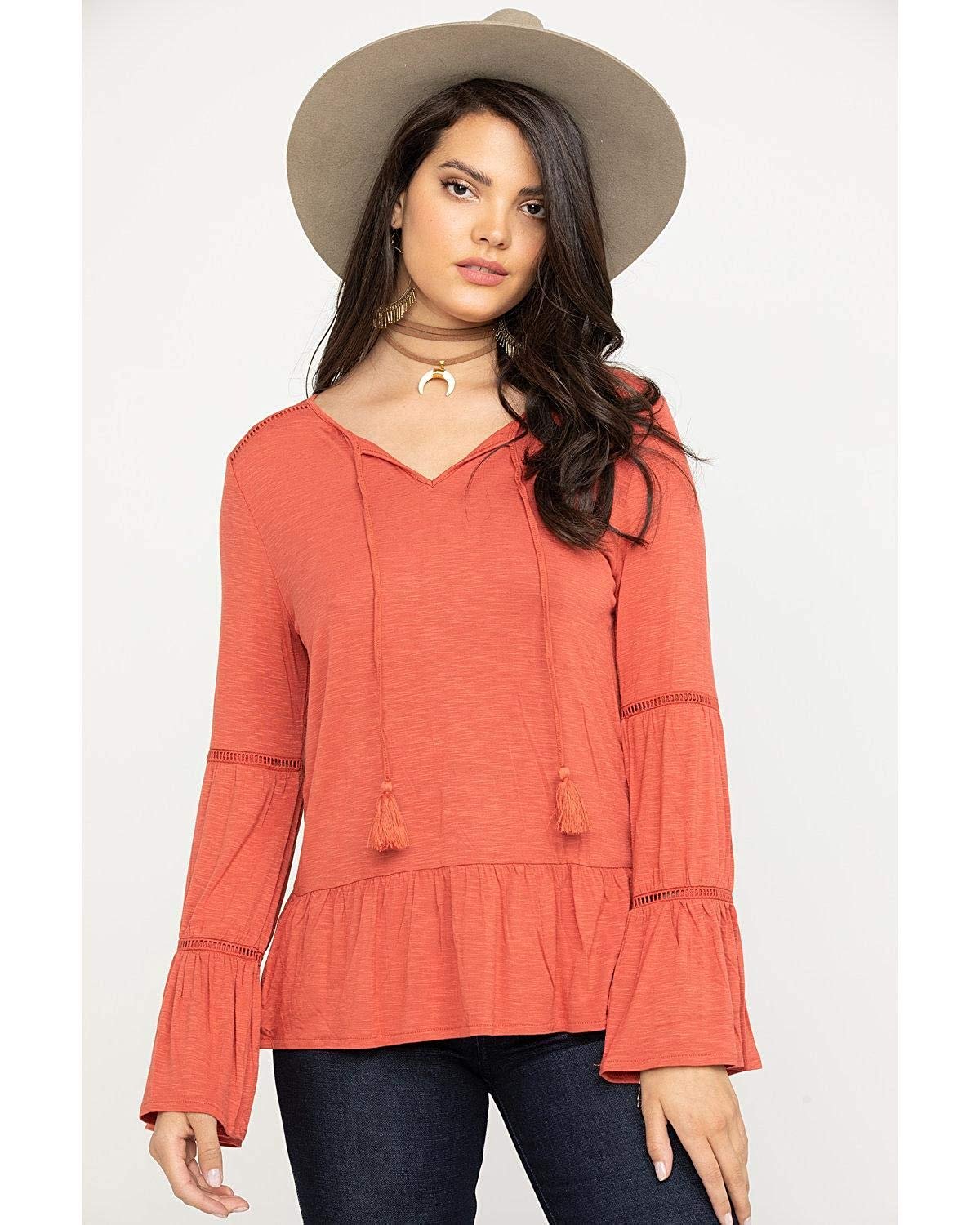 coral peasant top