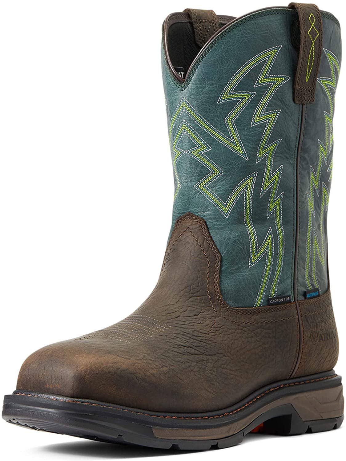 Pre-owned Ariat Men's Workhog Xt Boa Waterproof Carbon Toe Work Boot In Bruin Brown/forest